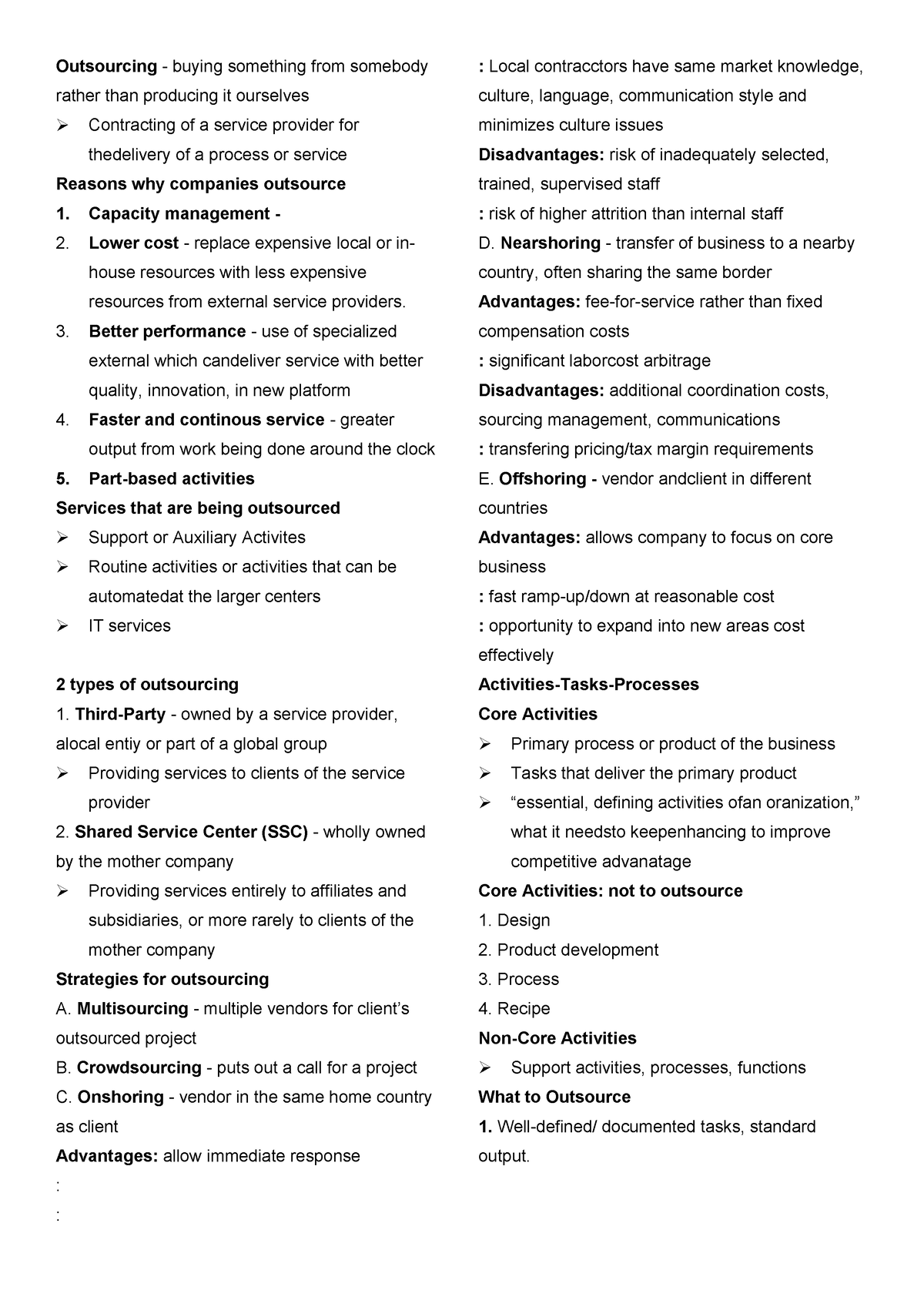 BPO Midterm Reviewer - Outsourcing - buying something from somebody ...