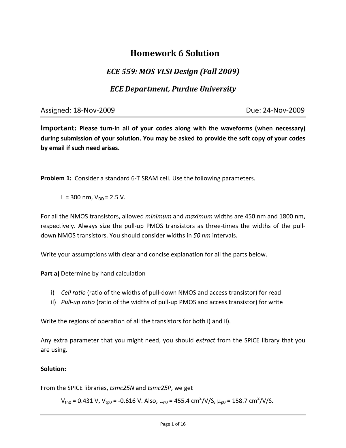 HW6 Solution - SRAM read and write operation - Homework 6 Solution E C ...