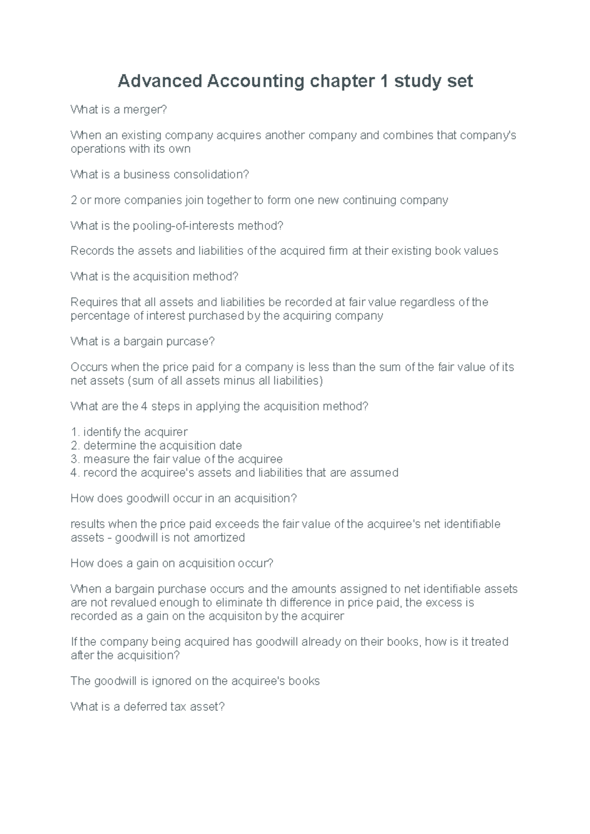Advanced Accounting chapter 1 study set - identify the acquirer 2 ...