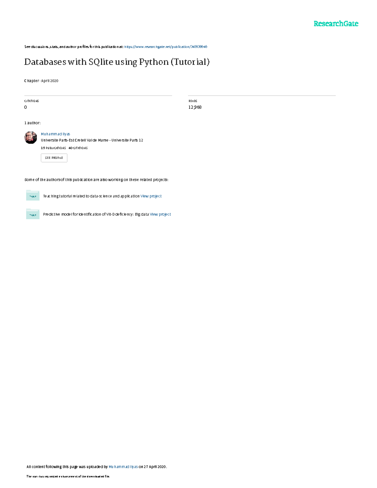 Tutorialfor sqliteusing python see discussions stats and author