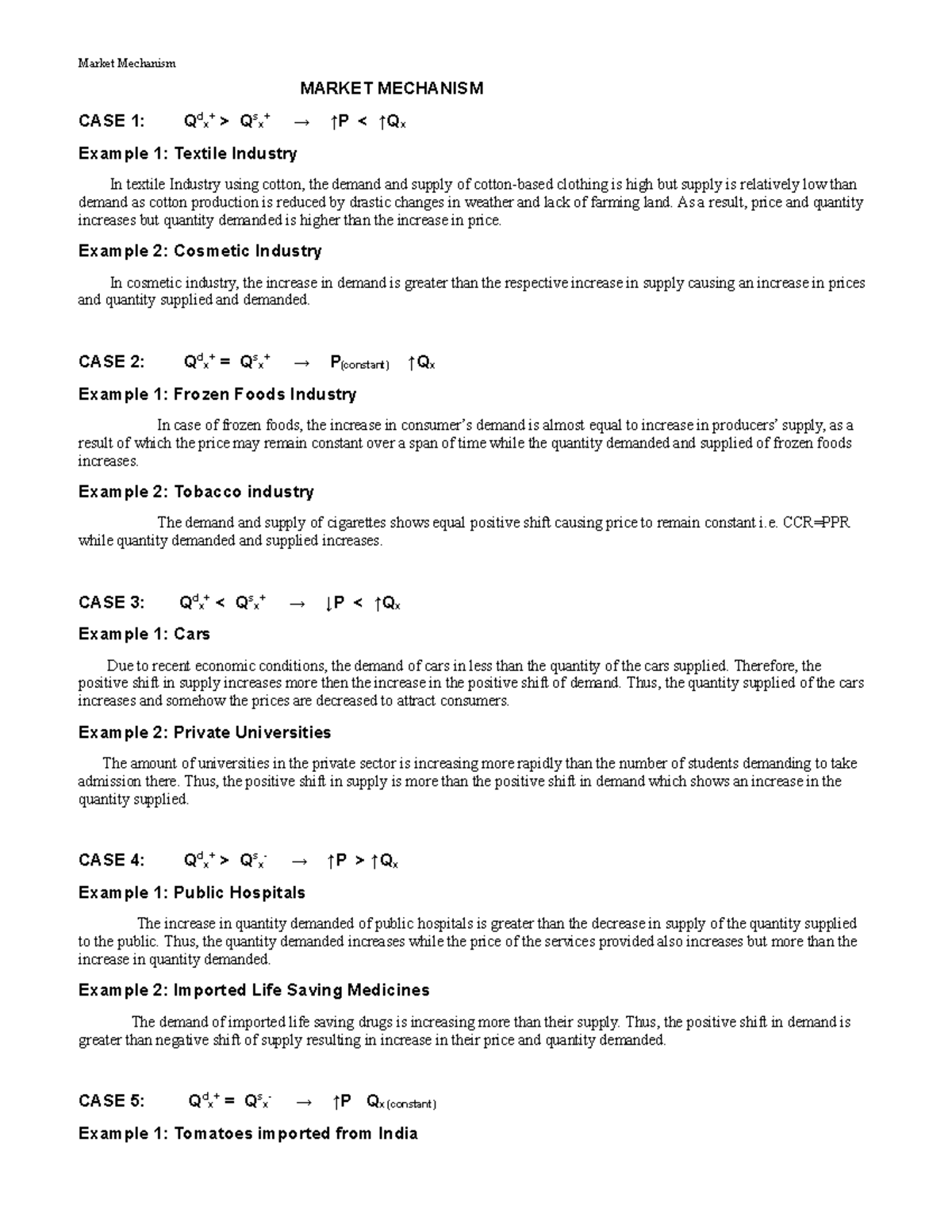 Economics assignment- different examples of market mechanism - Market ...