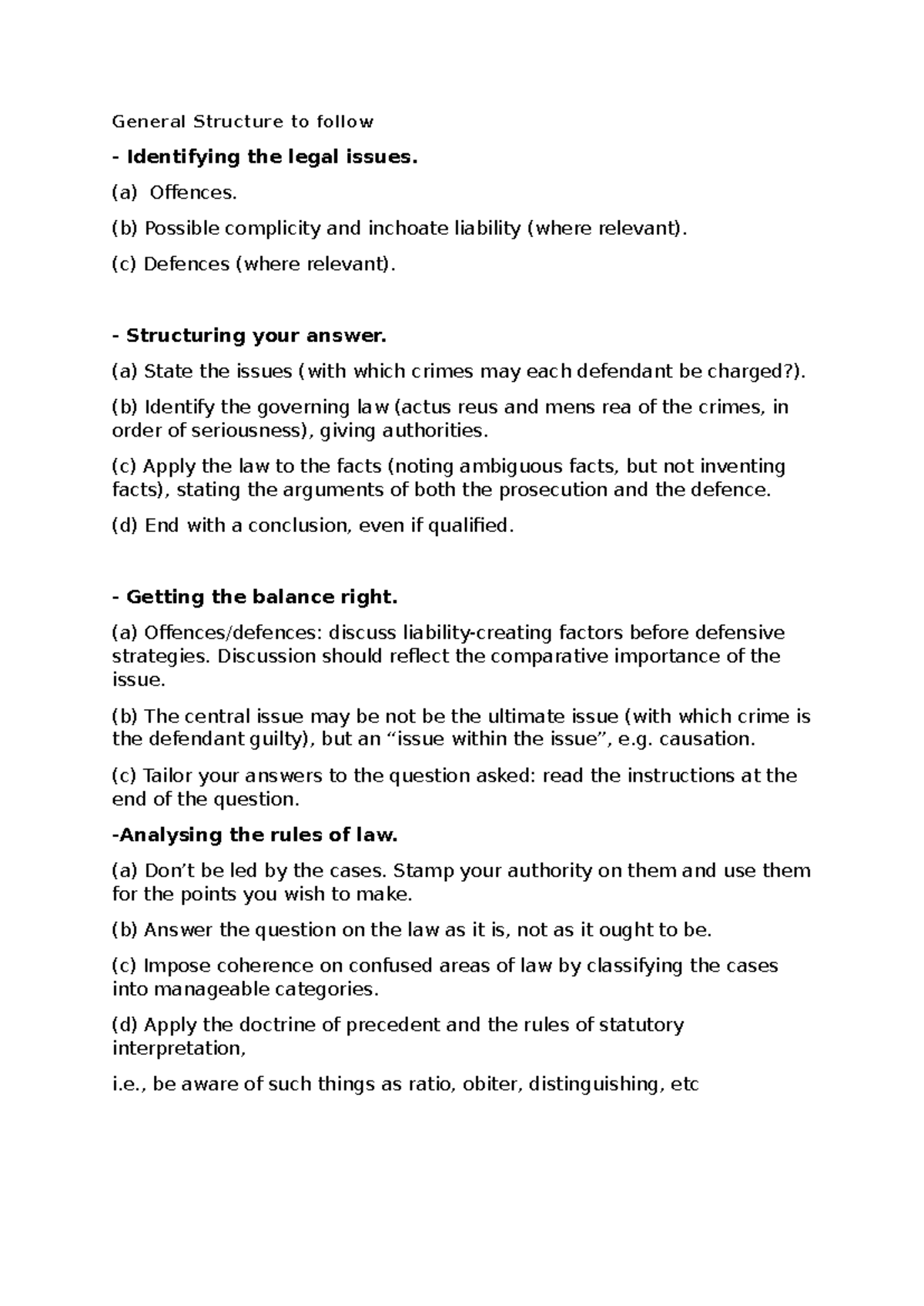104 Notes - General Structure to follow - Identifying the legal issues ...