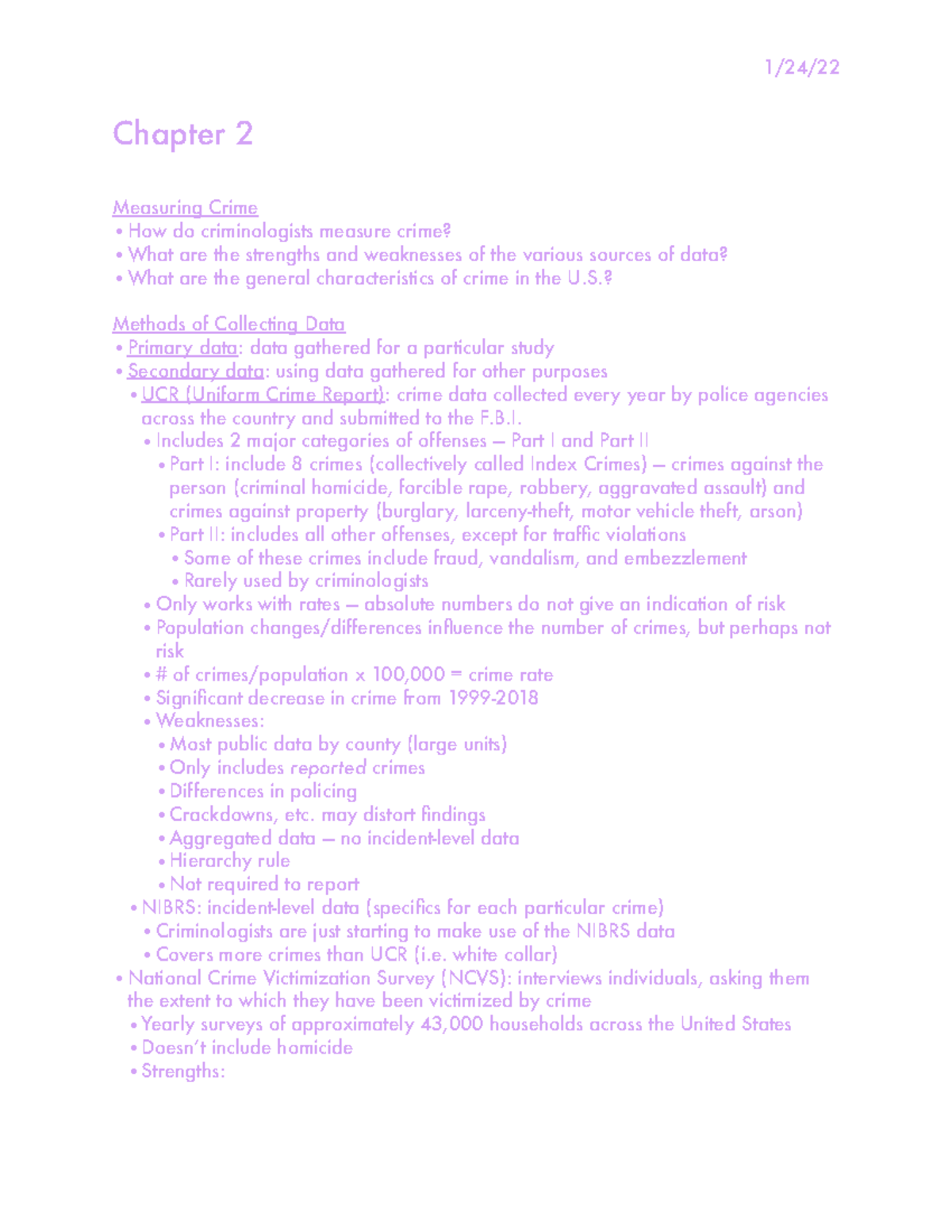 Chapter 2 - Notes from Dr. Mencken's lecture about measuring crime ...