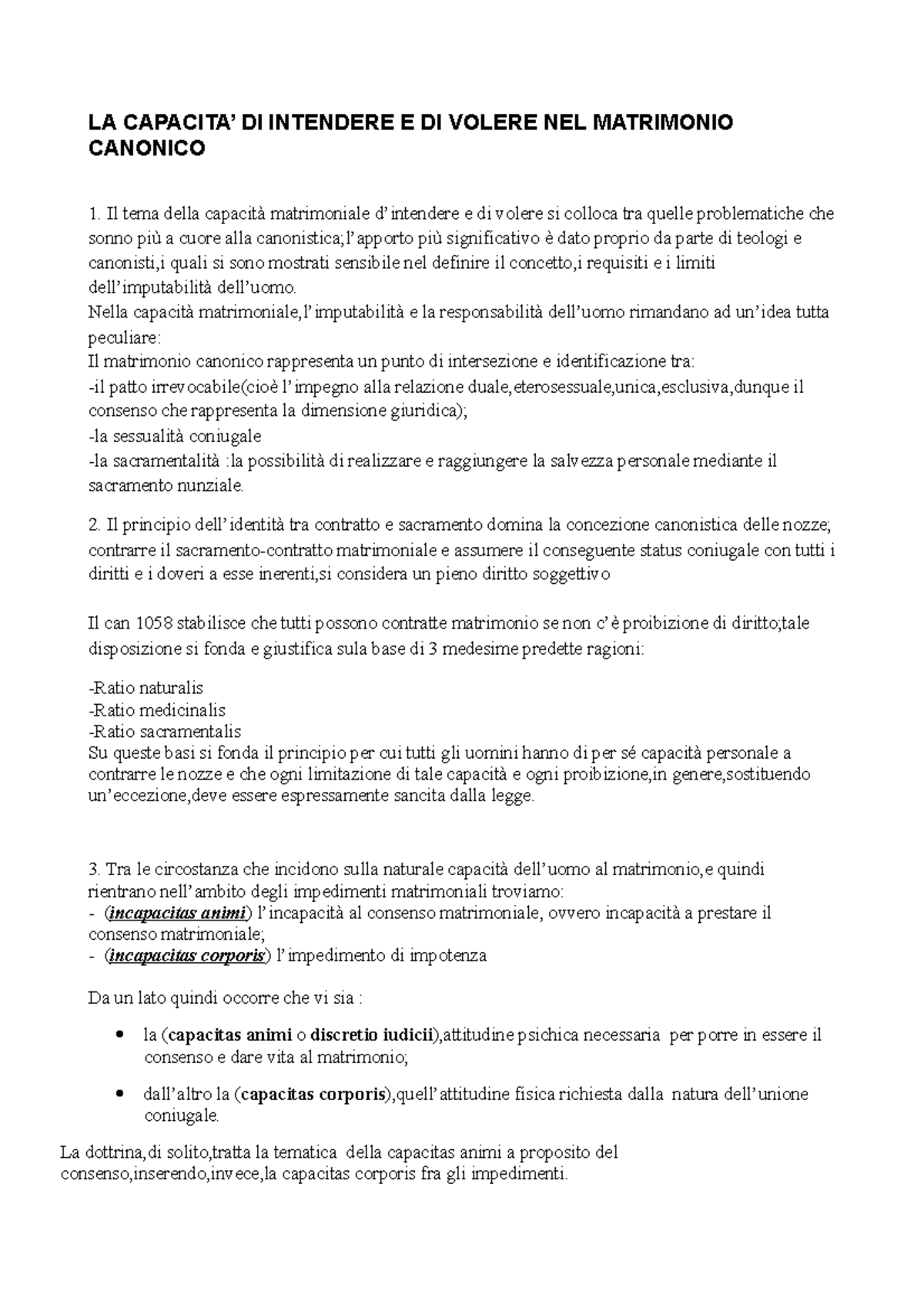 La capacità di intendere e di volere nel matrimonio canonico LA CAPACITA’ DI INTENDERE E DI