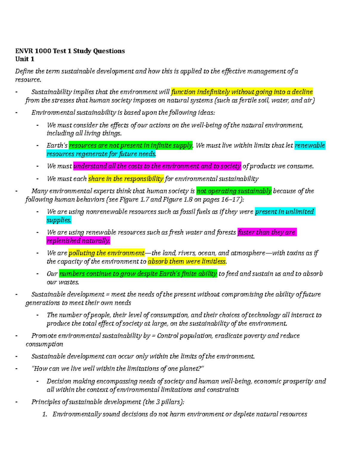 ENV1000 TEST 1 Study Questions - ENVR 1000 Test 1 Study Questions Unit ...