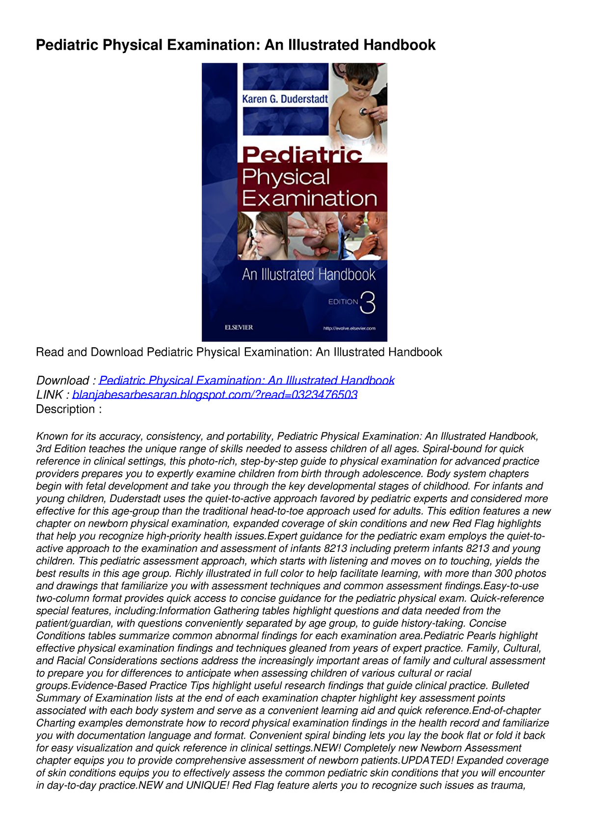 pediatric physical examination an illustrated handbook free download