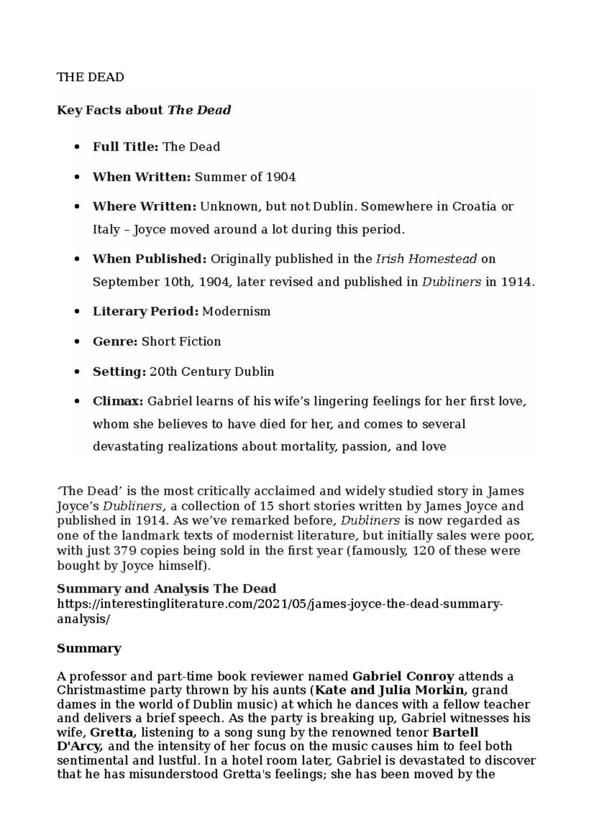 THE DEAD Vari riassunti e info libro The Dead THE DEAD Key Facts