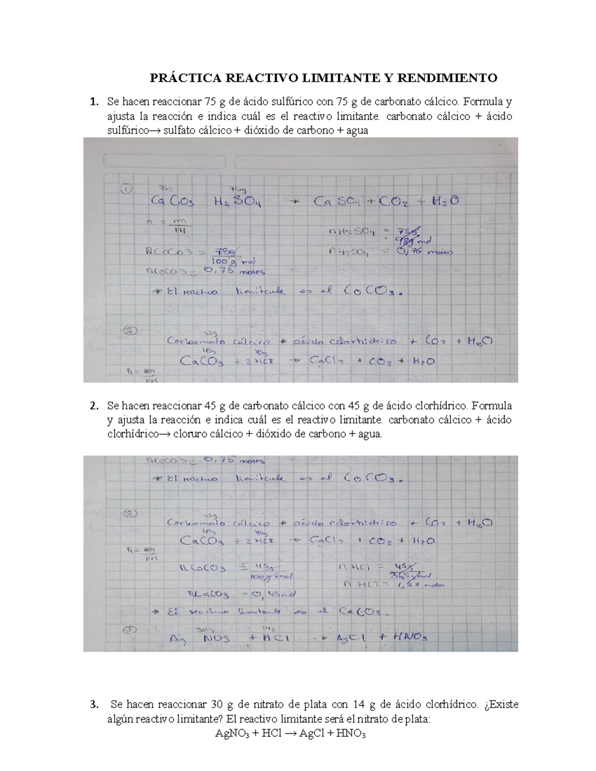 Práctica Reactivo Limitante Y Rendimiento - PRÁCTICA REACTIVO LIMITANTE ...