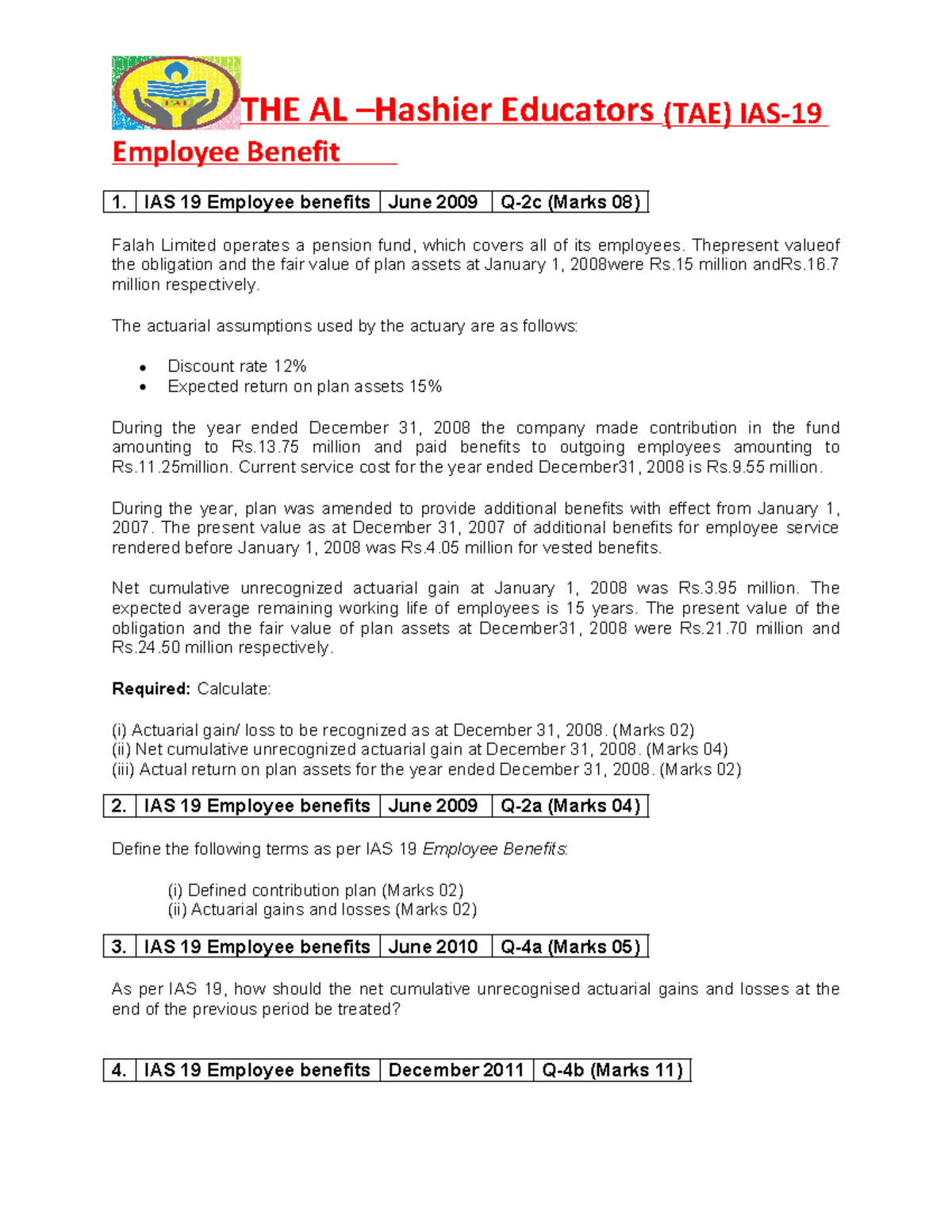 4. IAS 19 Employee Benefits - Copy - Employee Benefit 1. IAS 19 ...