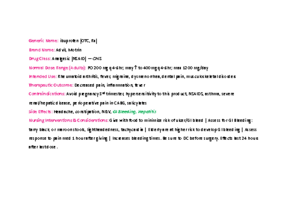 Non-Parenteral Drugs - Generic Name: ibuprofen (OTC, Rx) Brand Name ...