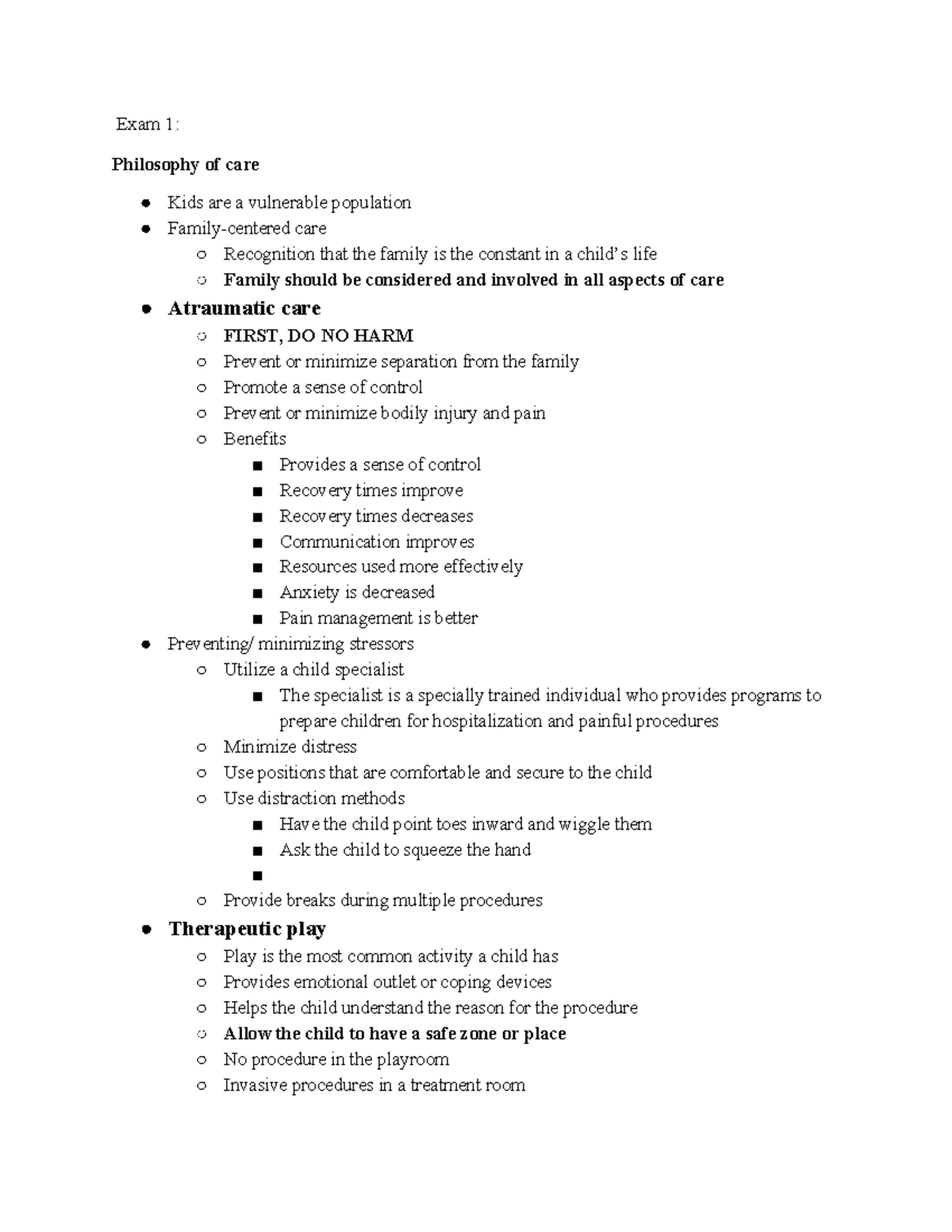 Pediatrics exam 1 SG - Exam 1: Philosophy of care Kids are a vulnerable 