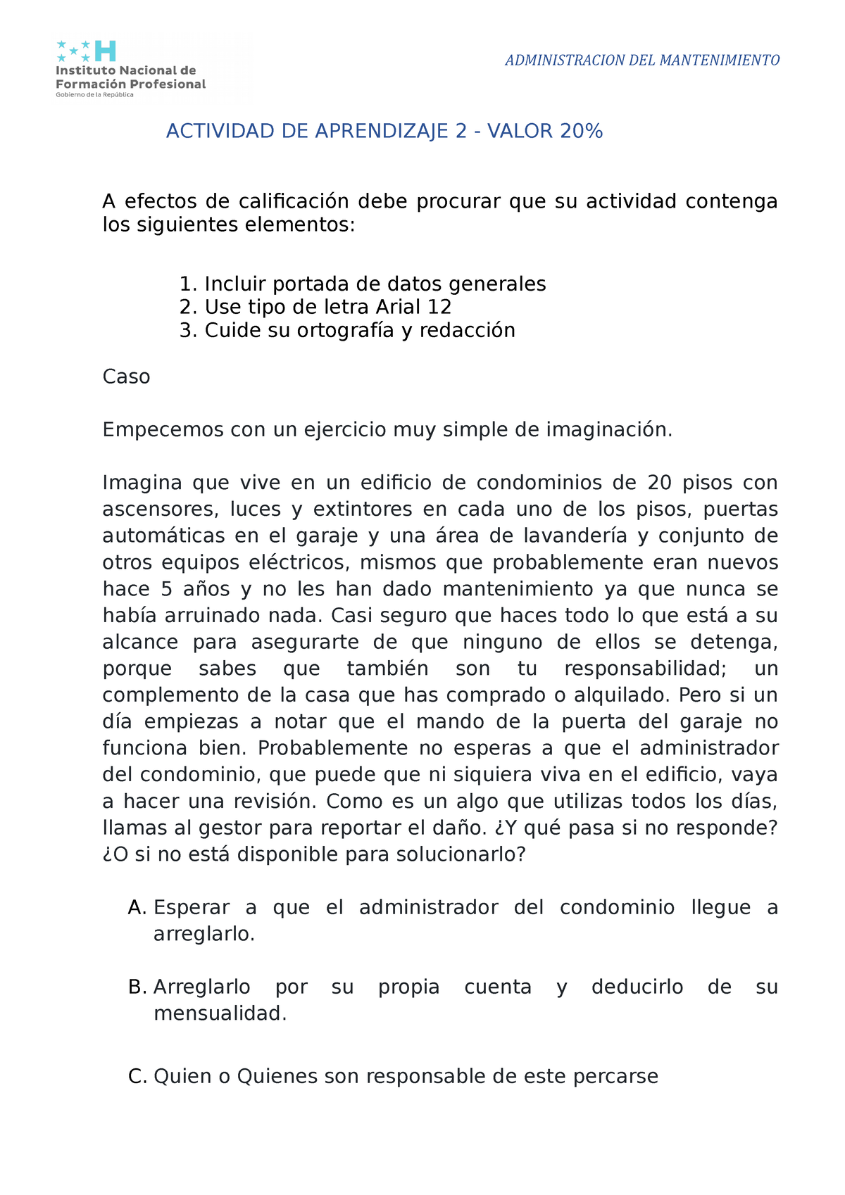 Actividad De Aprendizaje 2 ADMINISTRACION DEL MANTENIMIENTO ACTIVIDAD