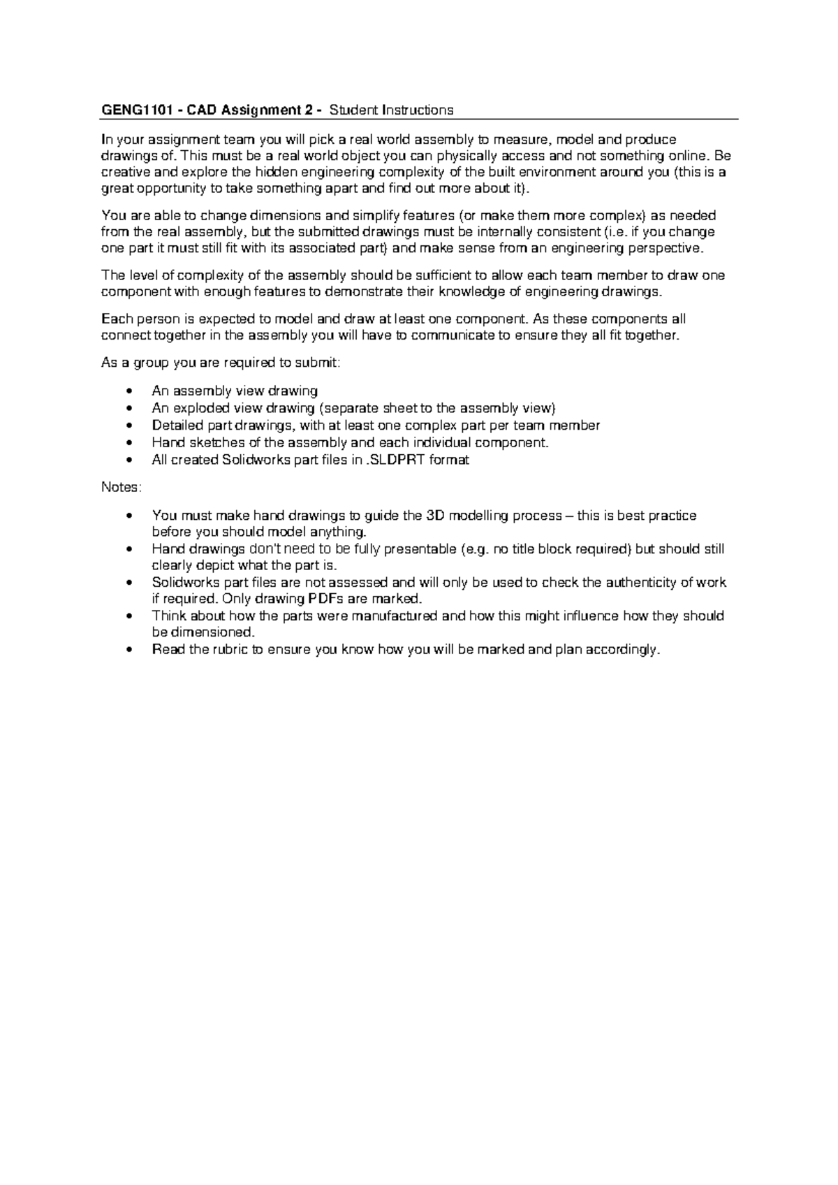 CAD Assignment 2 instructions - 2024 - GENG1101 - CAD Assignment 2 ...