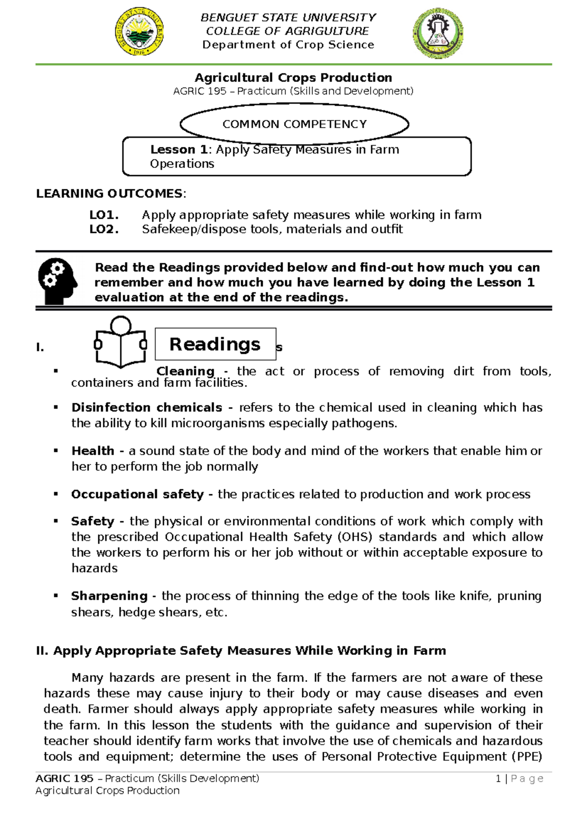 Lesson 1 - Agric 195 Commom Competency Module - Agricultural Crops ...