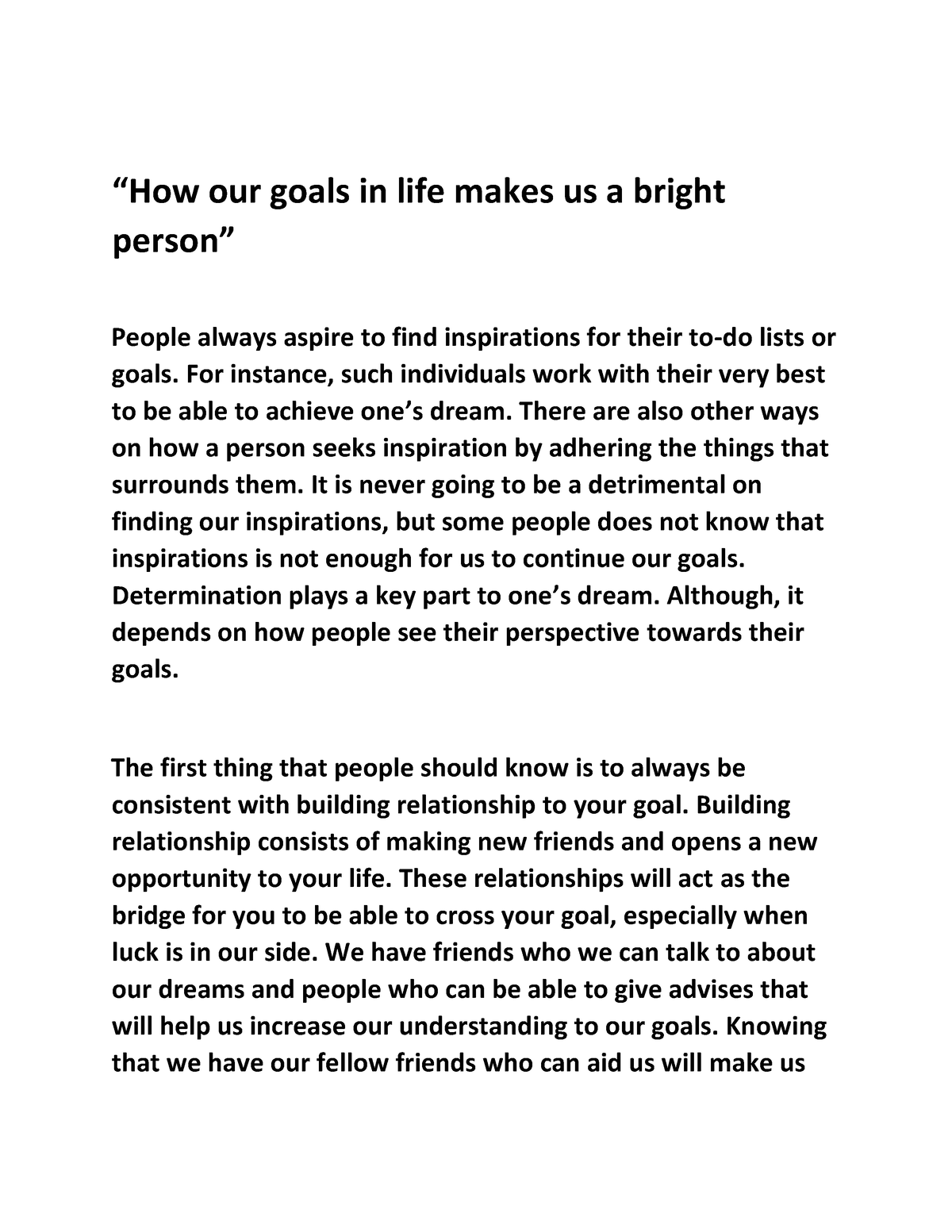 sample essay about goals in life