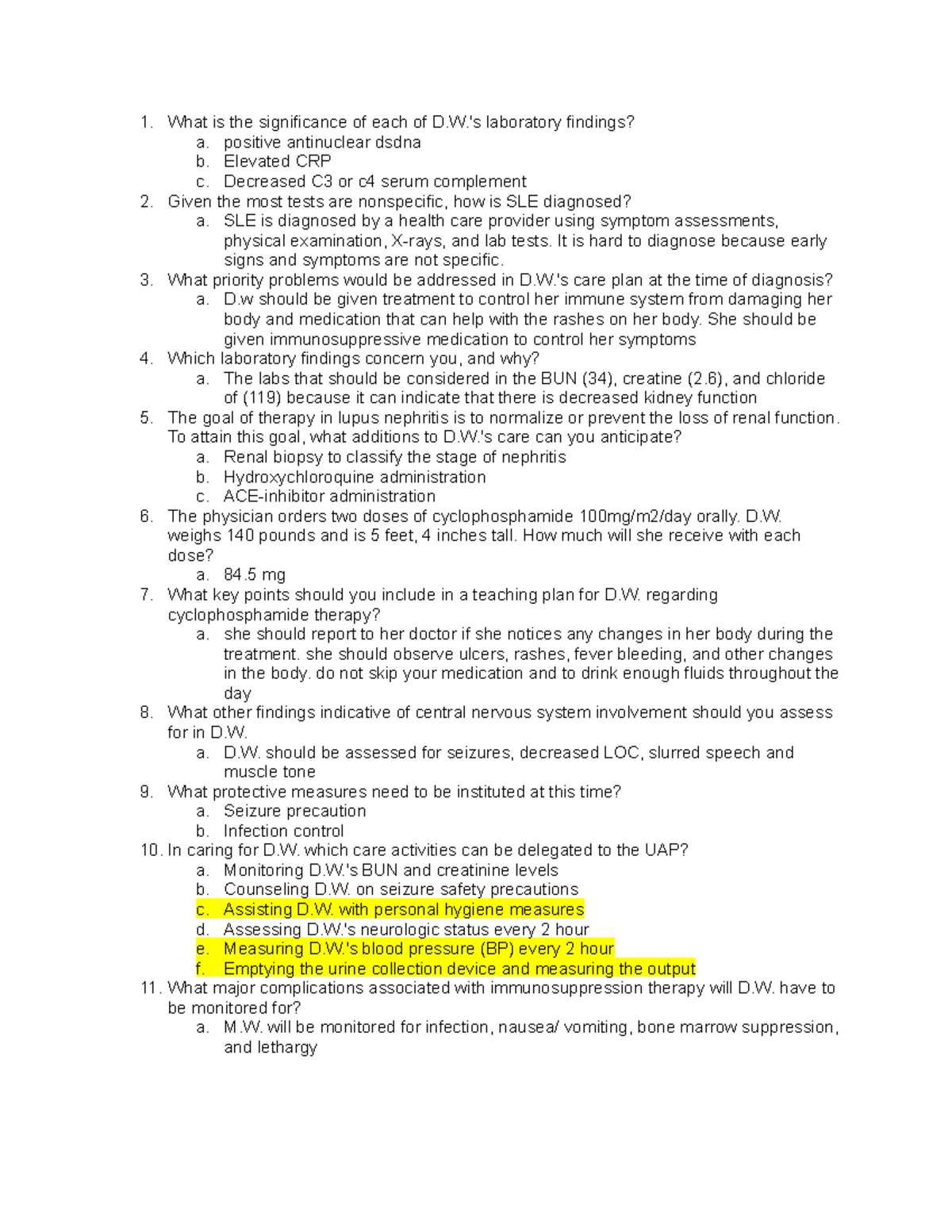 SLE case study - What is the significance of each of D.'s laboratory ...