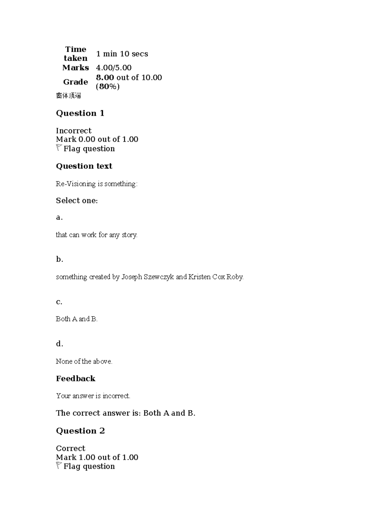 ENGL 1405 Self Quiz Unit 6 - Time Taken 1 Min 10 Secs Marks 4/5. Grade ...