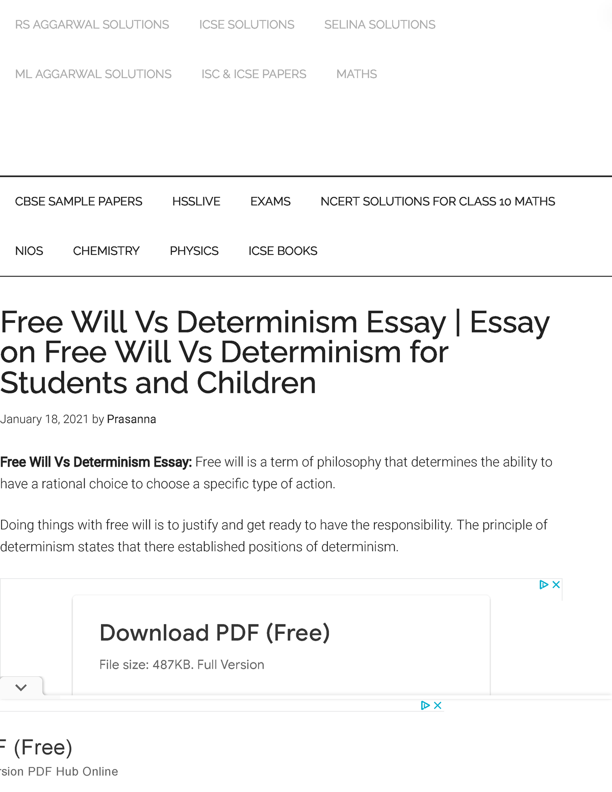 free will and determinism essay
