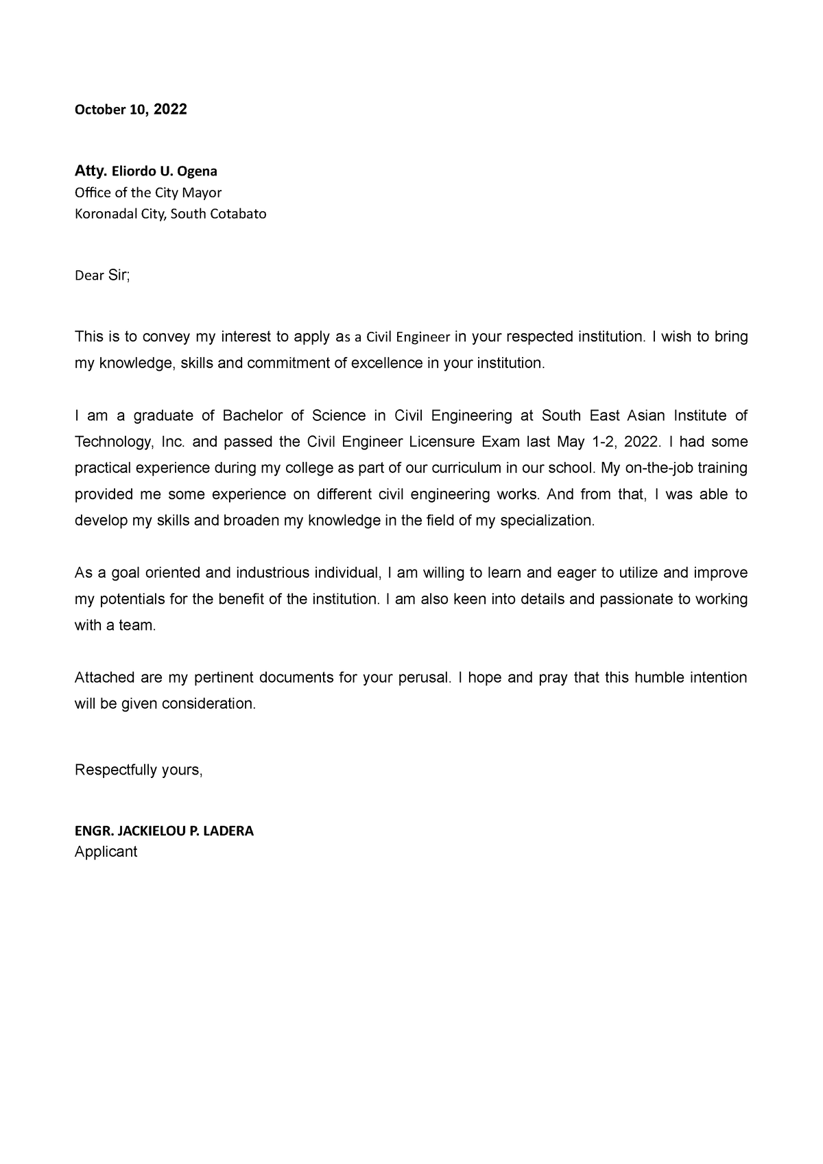 Jackie-application-letter - October 10, 2022 Atty. Eliordo U. Ogena ...