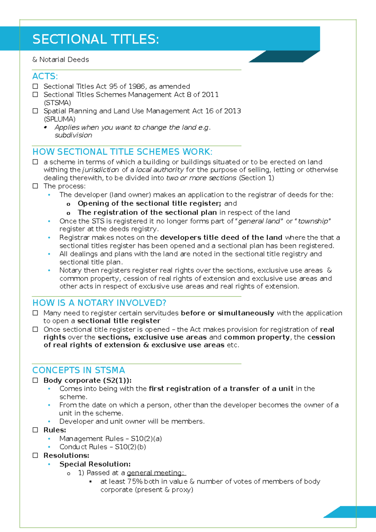 Notarial practice SECTIONAL TITLES & Notarial Deeds ACTS