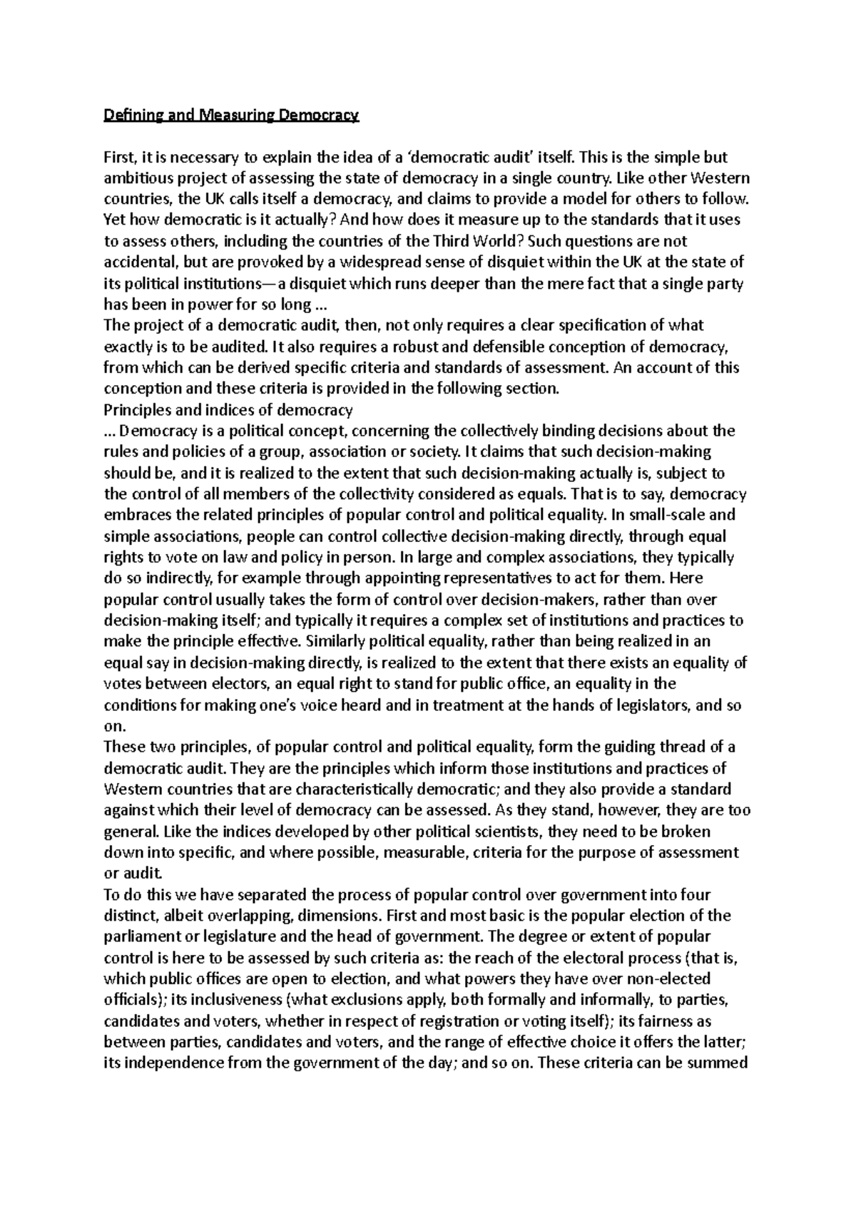 Defining and Measuring Democracy - This is the simple but ambitious ...