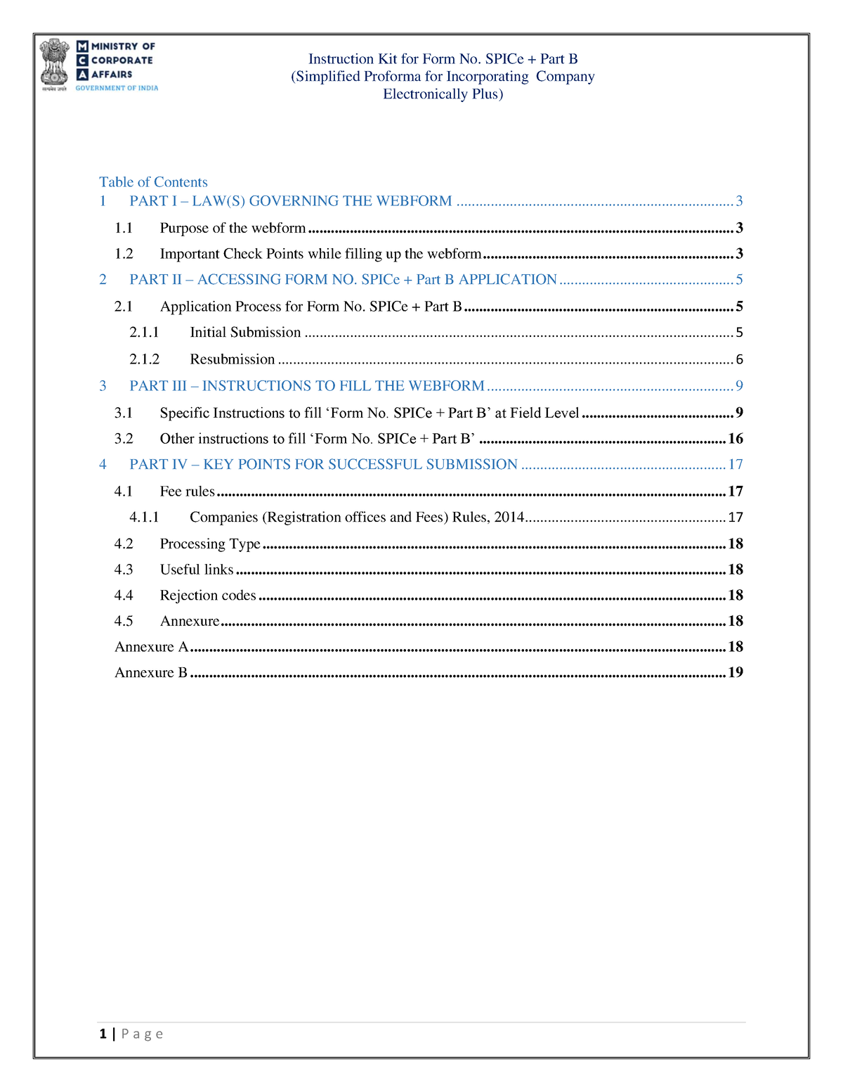 Instruction Kit SPICe + Part B - (Simplified Proforma for Incorporating ...