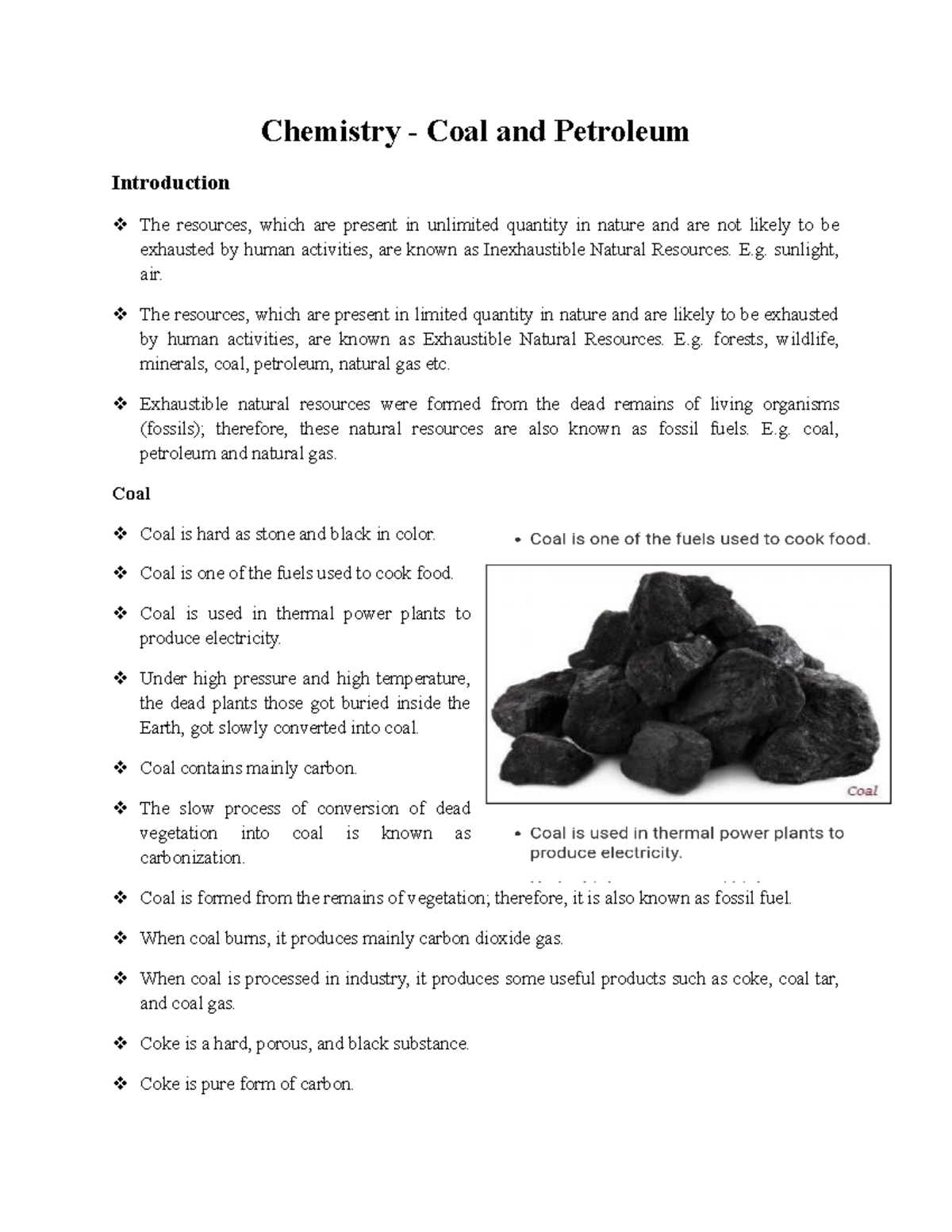 Coal and Petroleum Chemistry Coal and Petroleum Introduction The