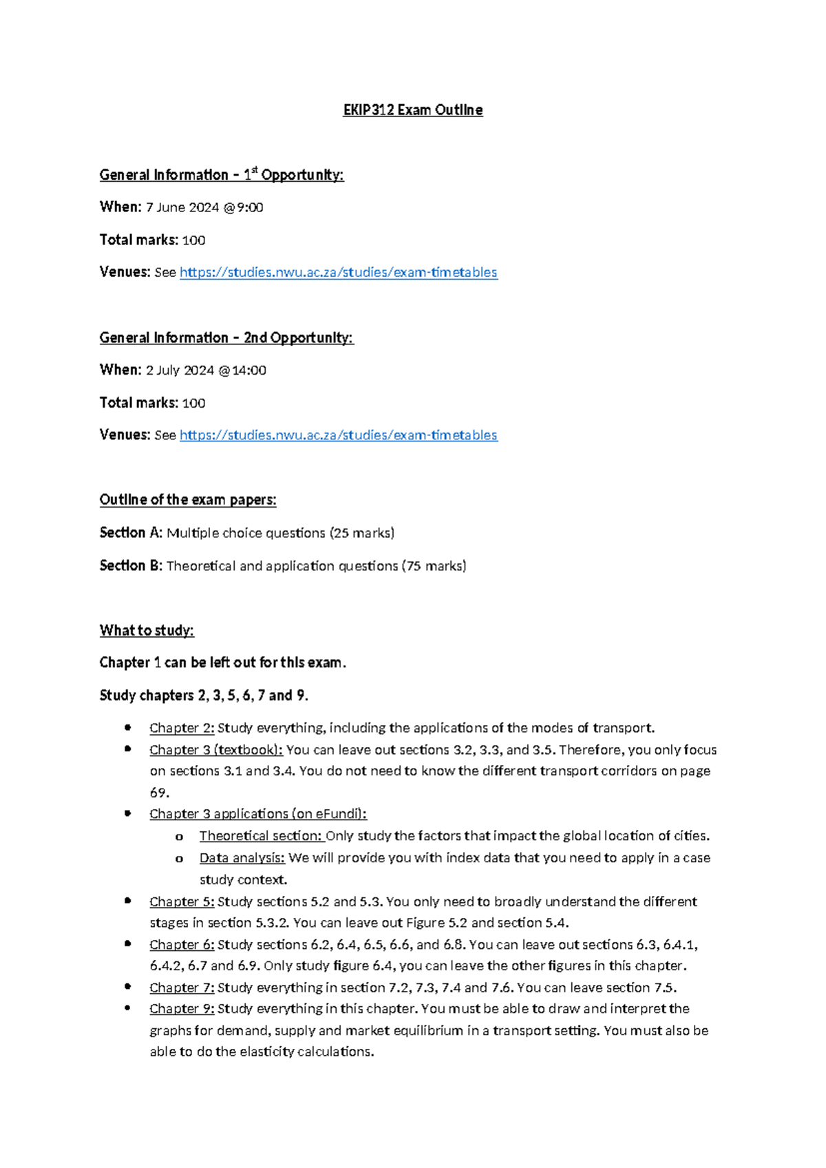 EKIP312 Exam Outline and Information - EKIP312 Exam Outline General ...
