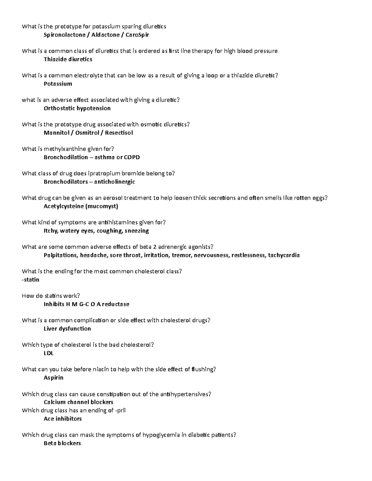 Pharm EXAM 3PREP - What is the prototype for potassium sparing ...