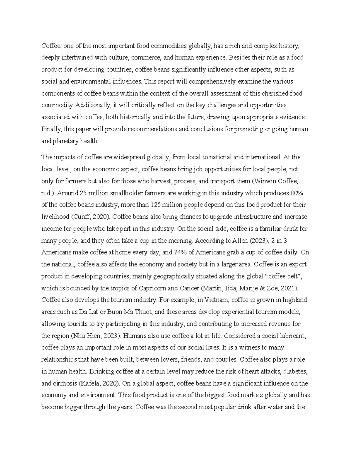 HAS160 presentation report Coffee, one of the most important food