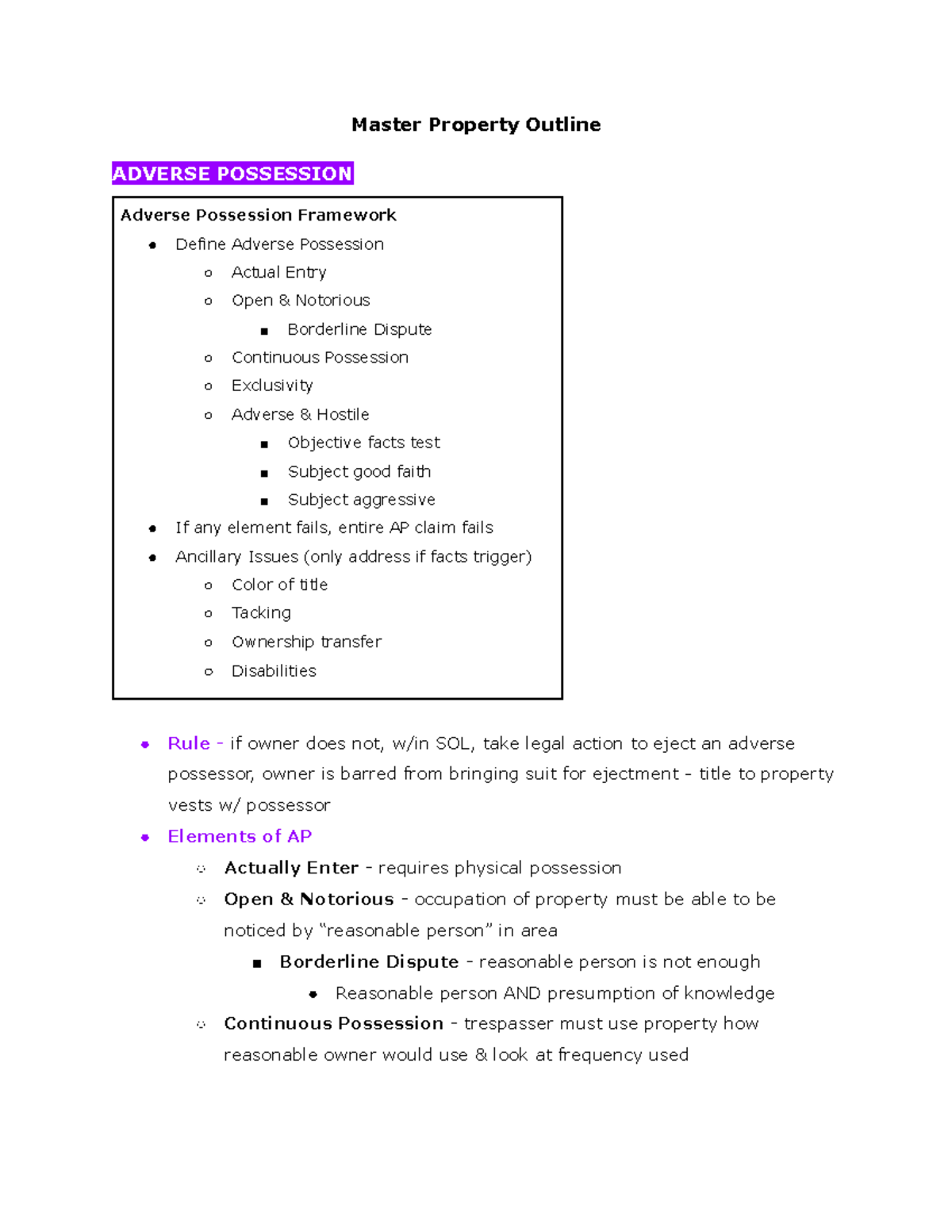 Property Full Outline - Master Property Outline ADVERSE POSSESSION ...