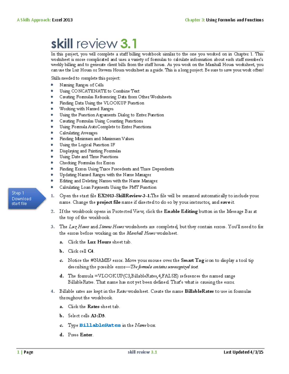 EX2013 Skill Review 3 1 instructions - A Skills Approach: Excel 2013 ...