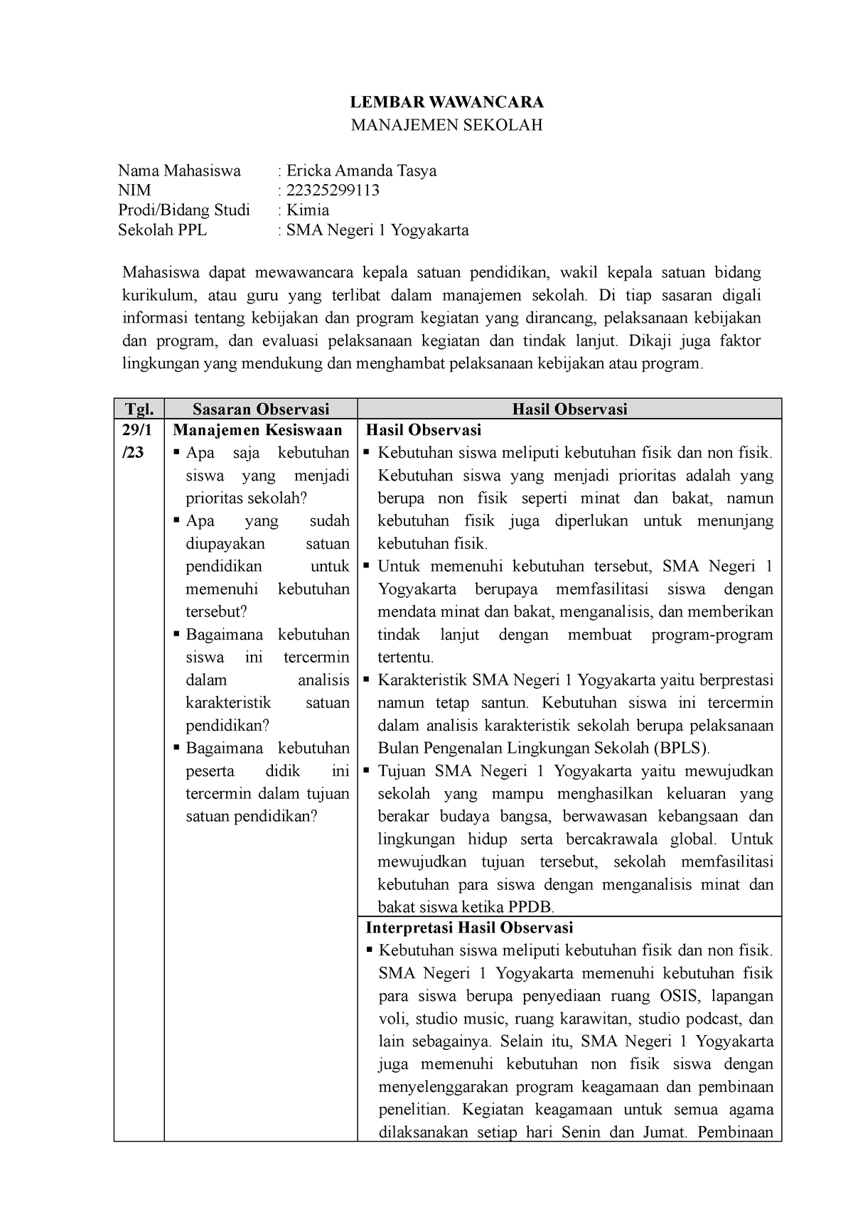 L 4 Lembar Observasi Manajemen Sekolah Lembar Wawancara Manajemen