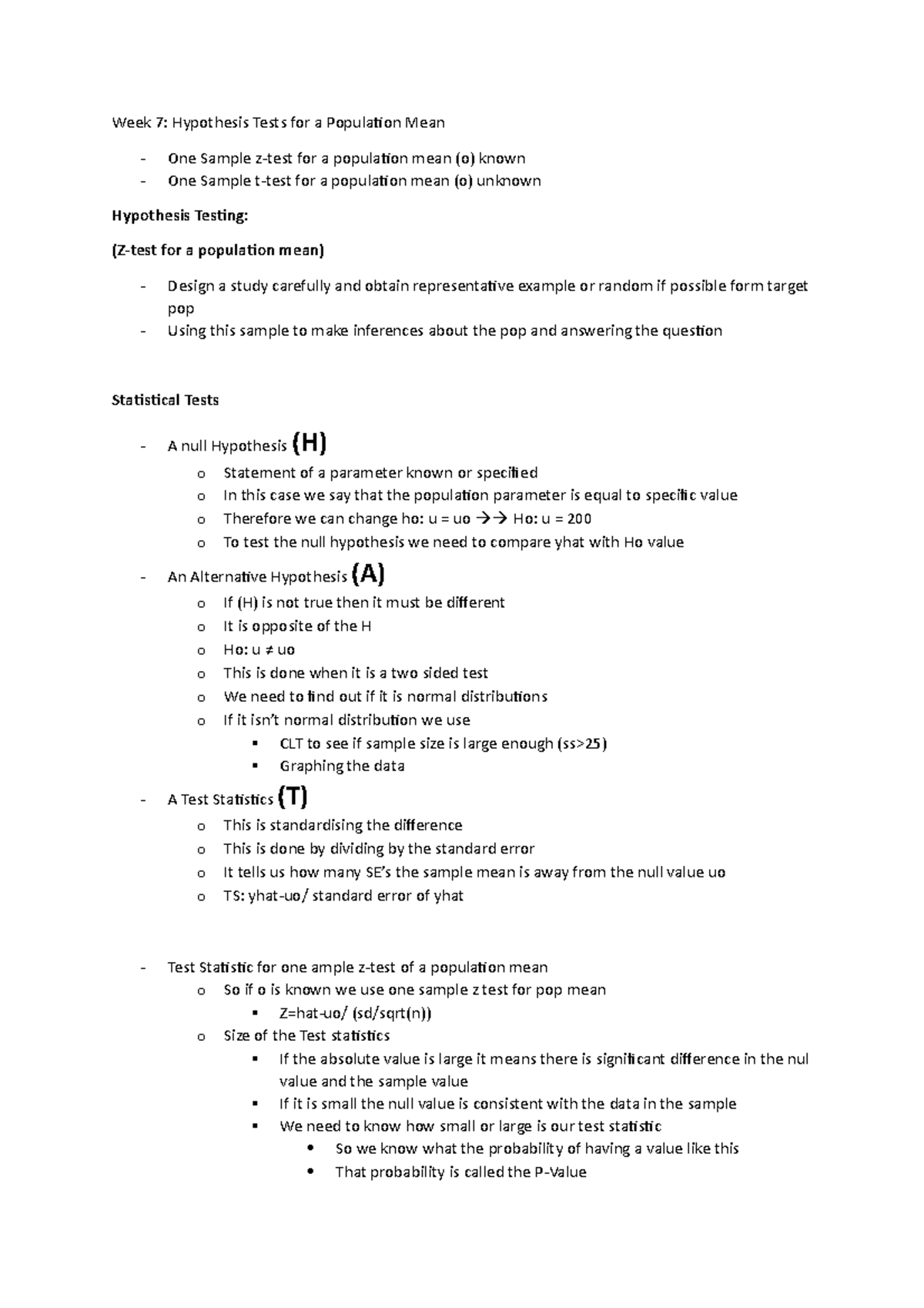 Lecture 7 Notes - ... - Week 7: Hypothesis Tests for a Population Mean ...