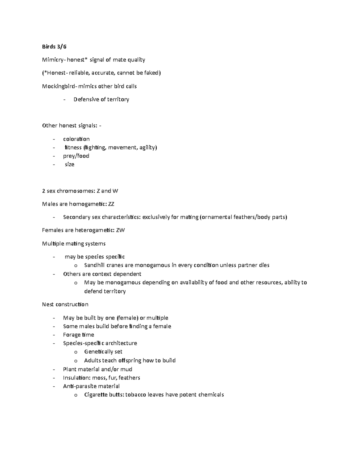 Vertebrate Notes: Birds - Birds 3/ Mimicry- honest* signal of mate ...