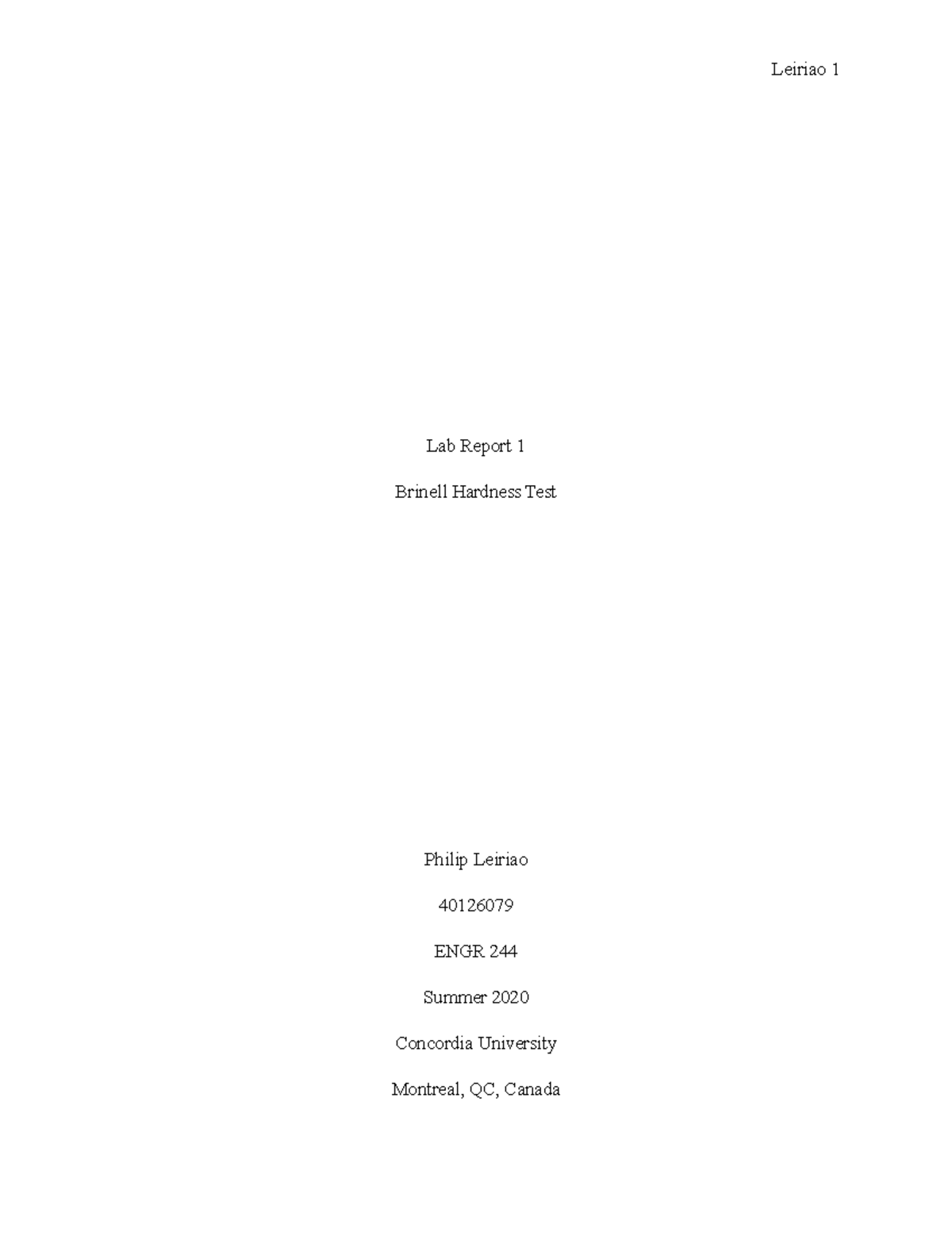 Lab 1 Brinell Hardness Test Lab Report 1 Brinell Hardness Test Philip