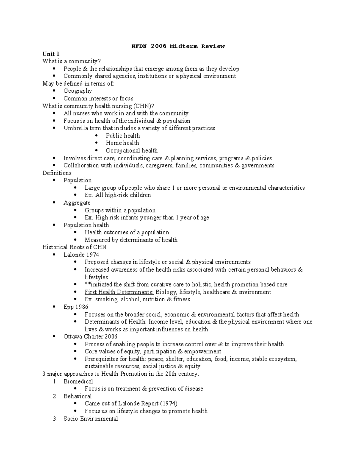 NFDN 2006 Midterm Review - NFDN 2006 Midterm Review Unit 1 What is a ...