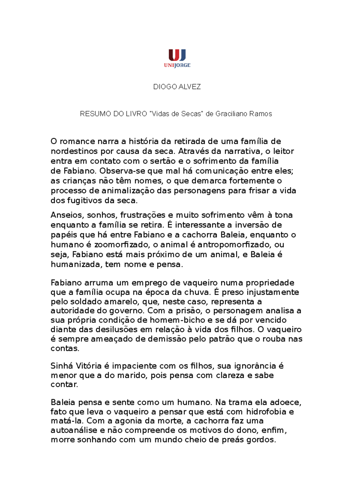 Resumo DO Livro “Vidas de Secas” de Graciliano Ramos - DIOGO ALVEZ ...