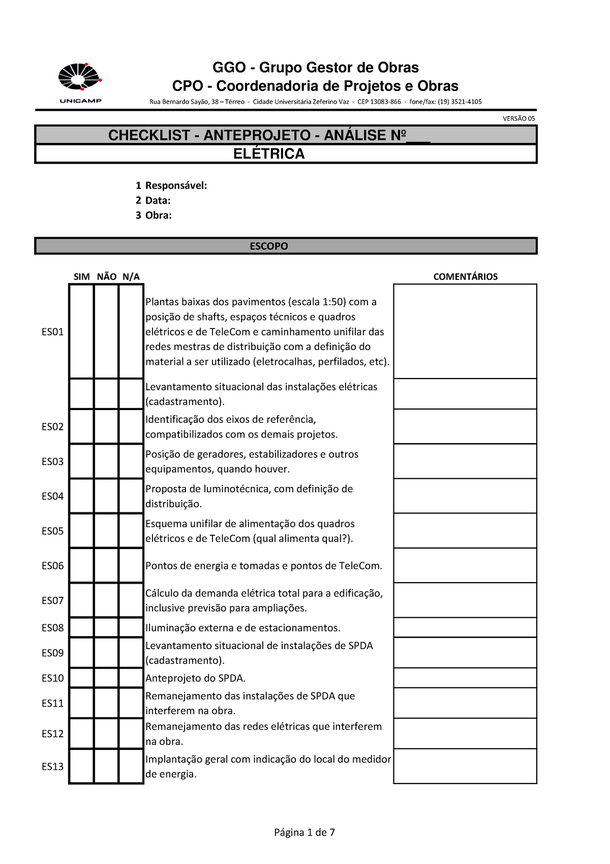 Checklist Ap El Trica R Vers O Checklist Anteprojeto An Lise