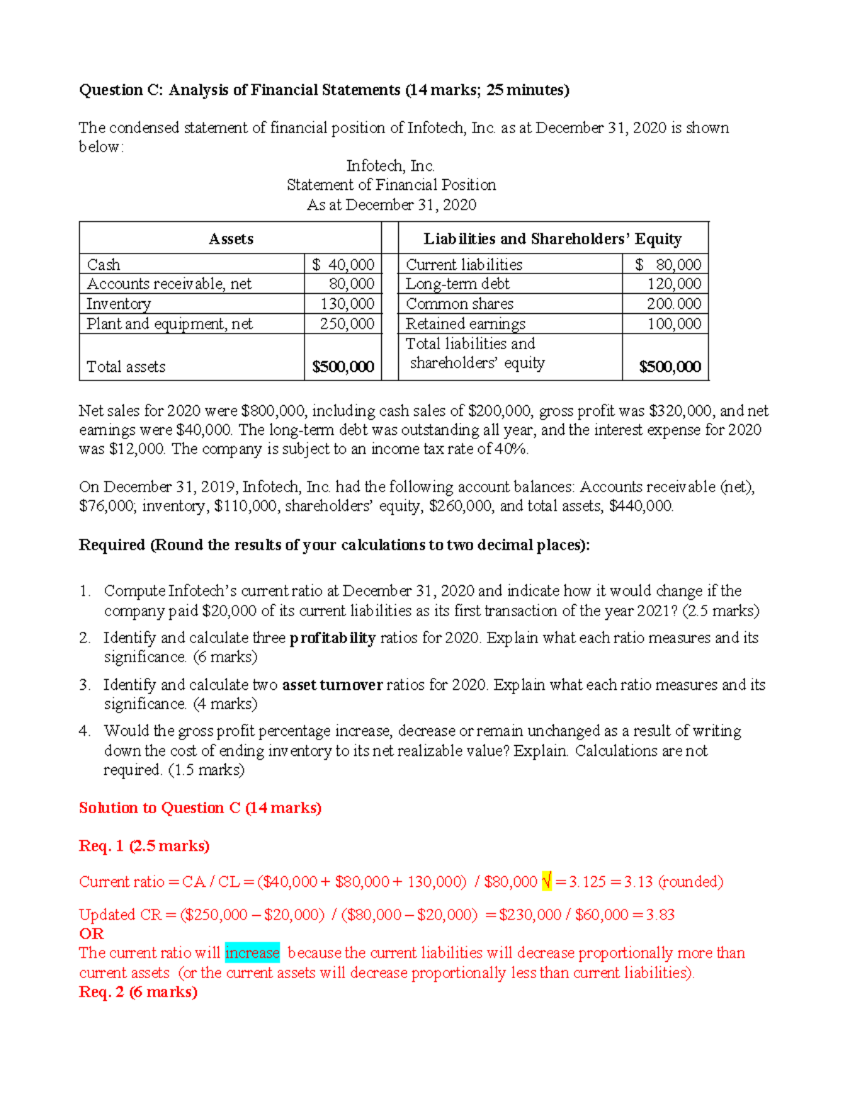 midterm practice answers - Question C: Analysis of Financial Statements ...