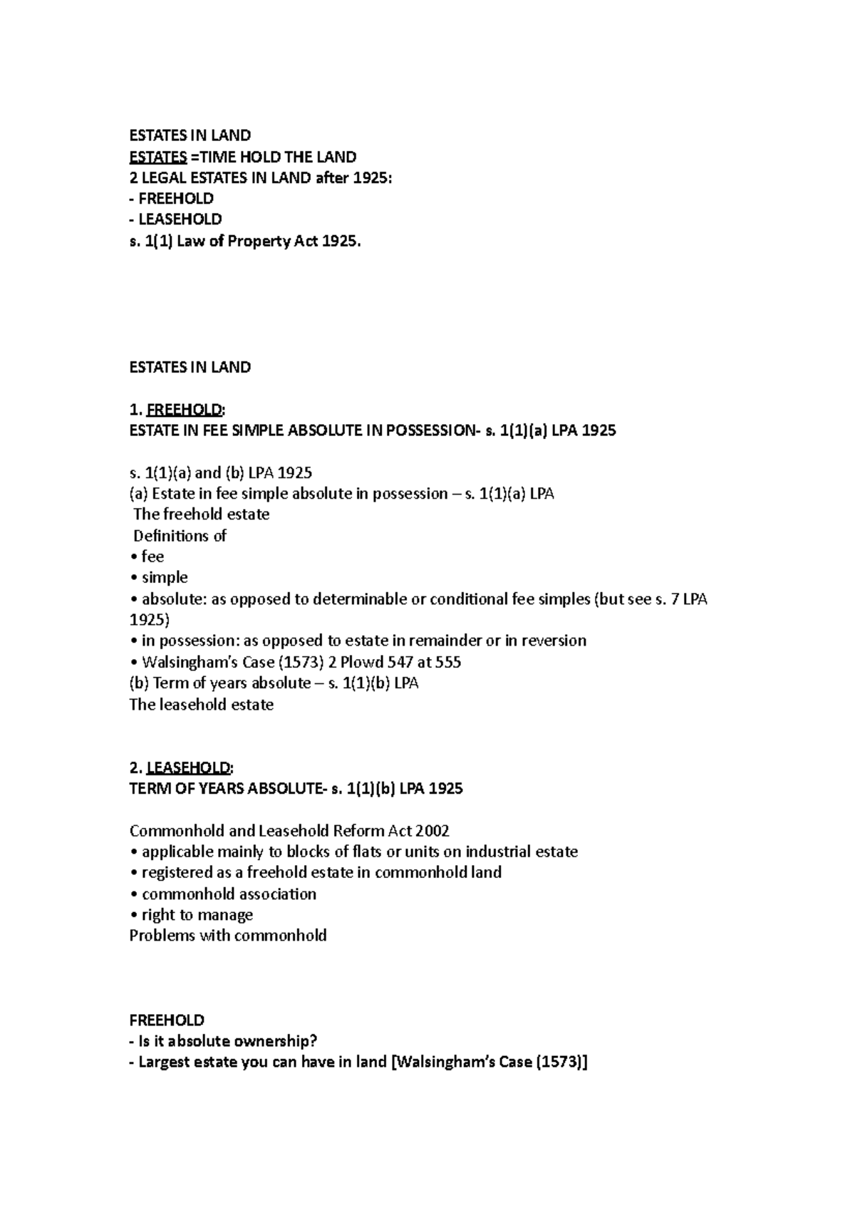 Estates IN LAND ESTATES IN LAND ESTATES =TIME HOLD THE LAND 2 LEGAL