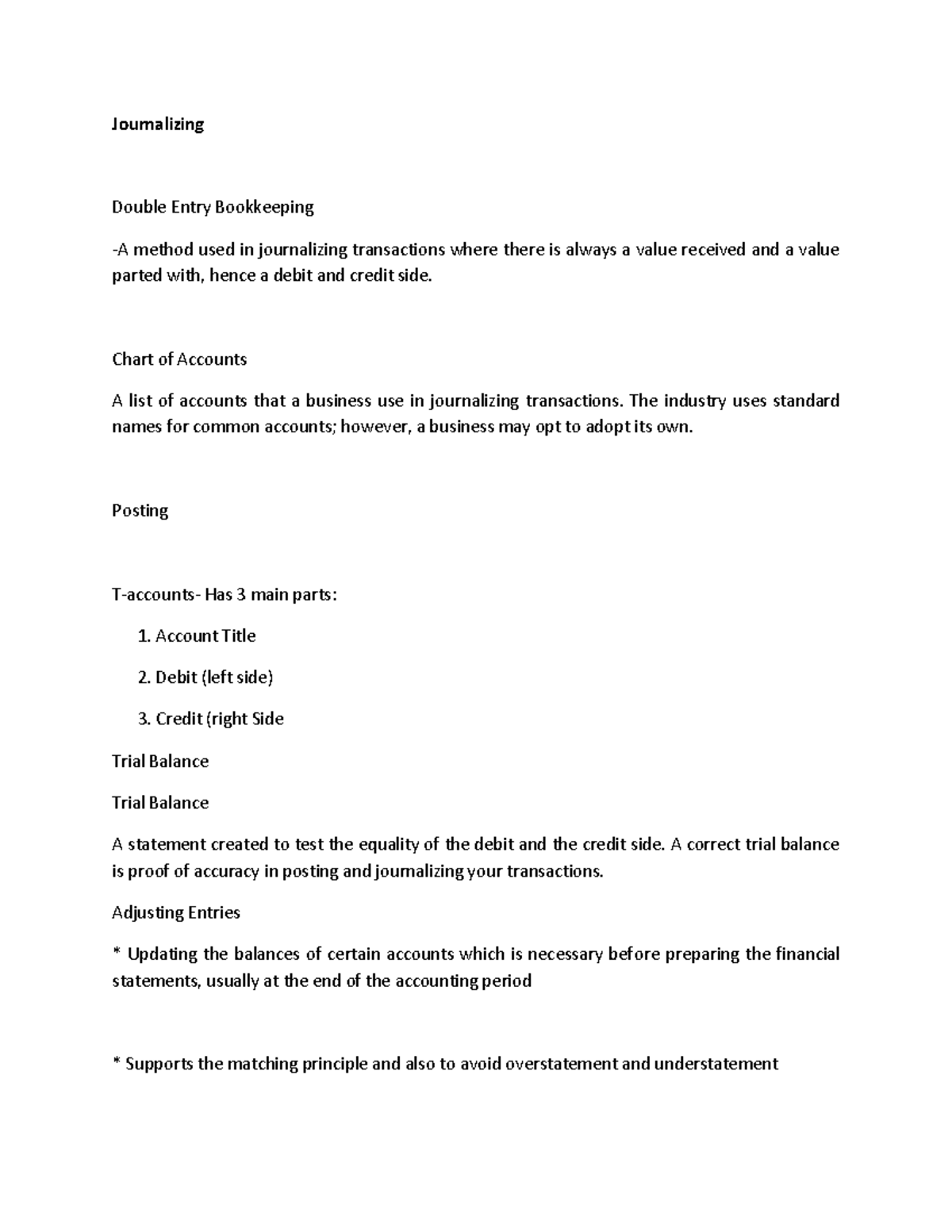 Journalizing - Chart of Accounts A list of accounts that a business use ...