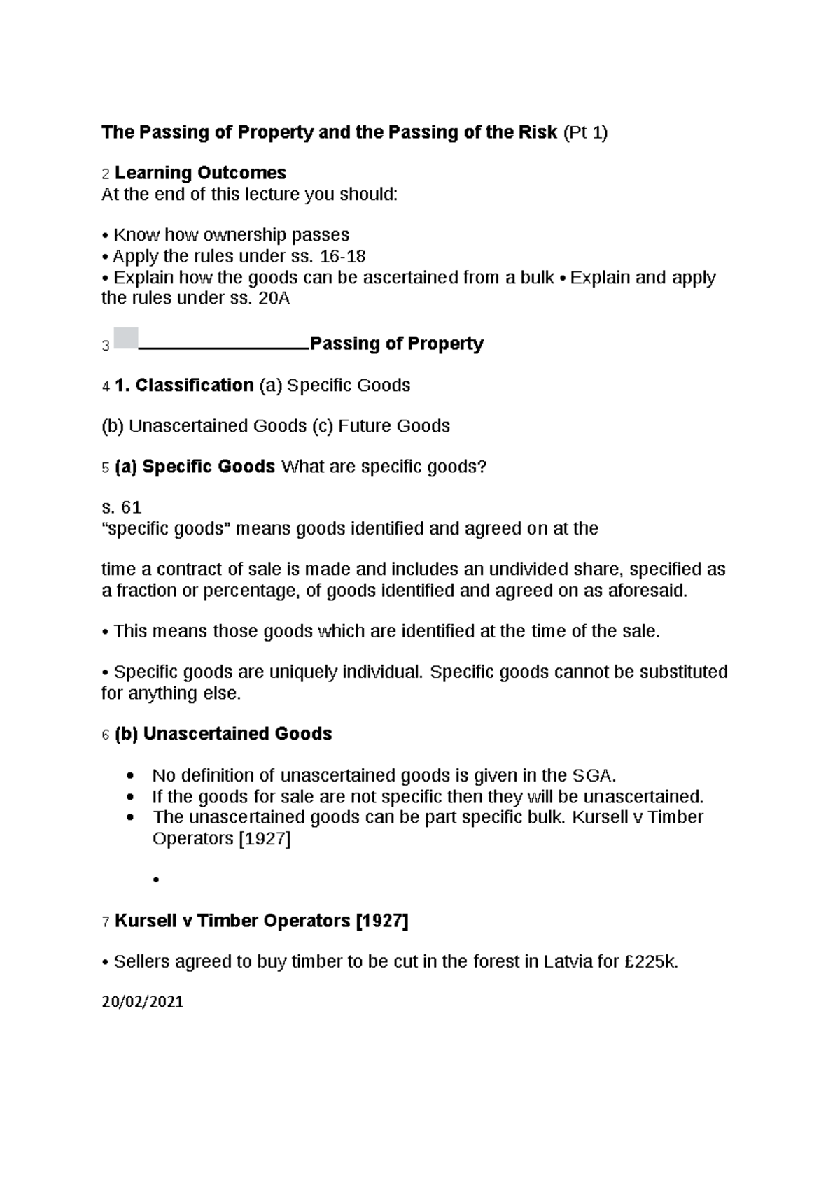 The Passing of Property and the Passing of the Risk - 16- Explain how ...