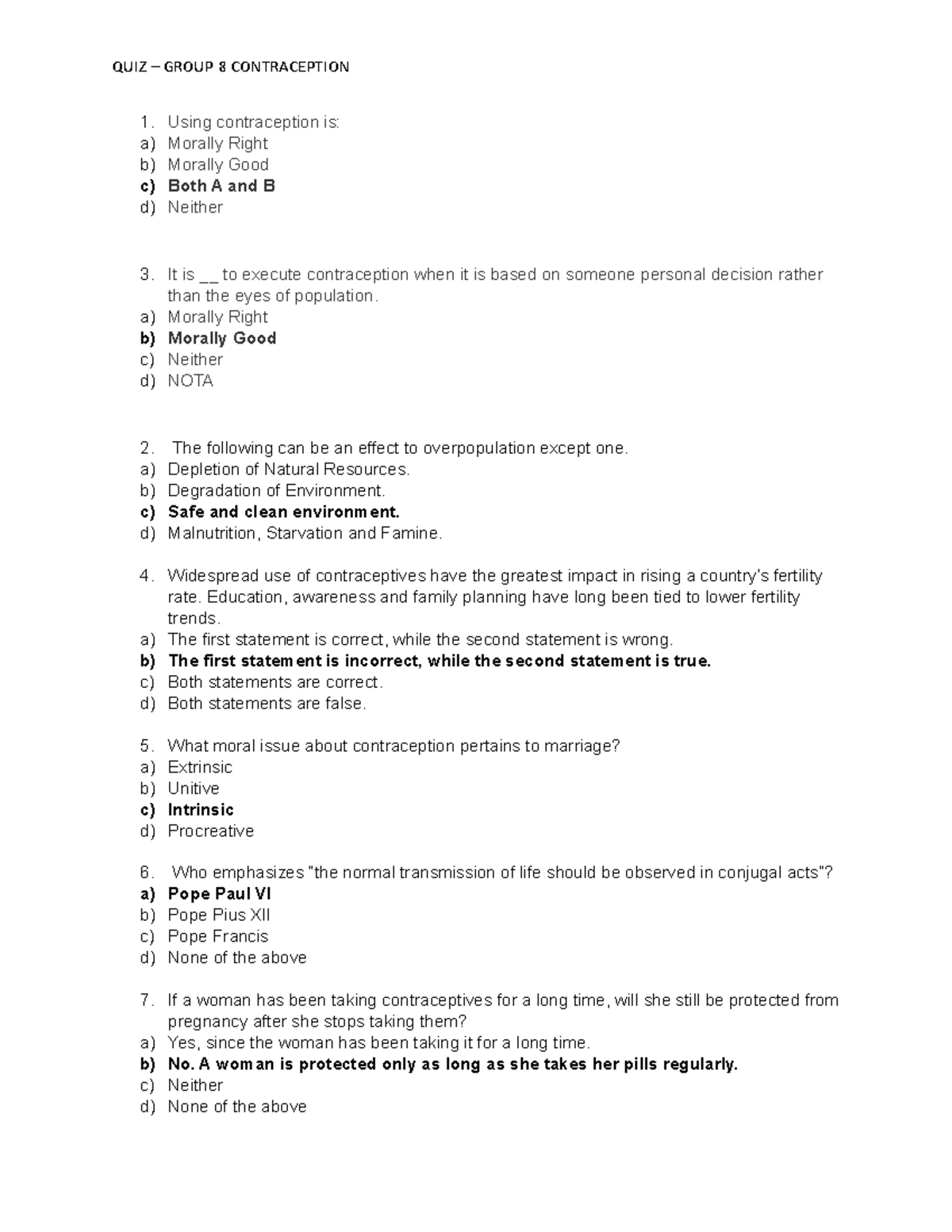 Quiz Group 8 Contraception QUIZ GROUP 8 CONTRACEPTION Using