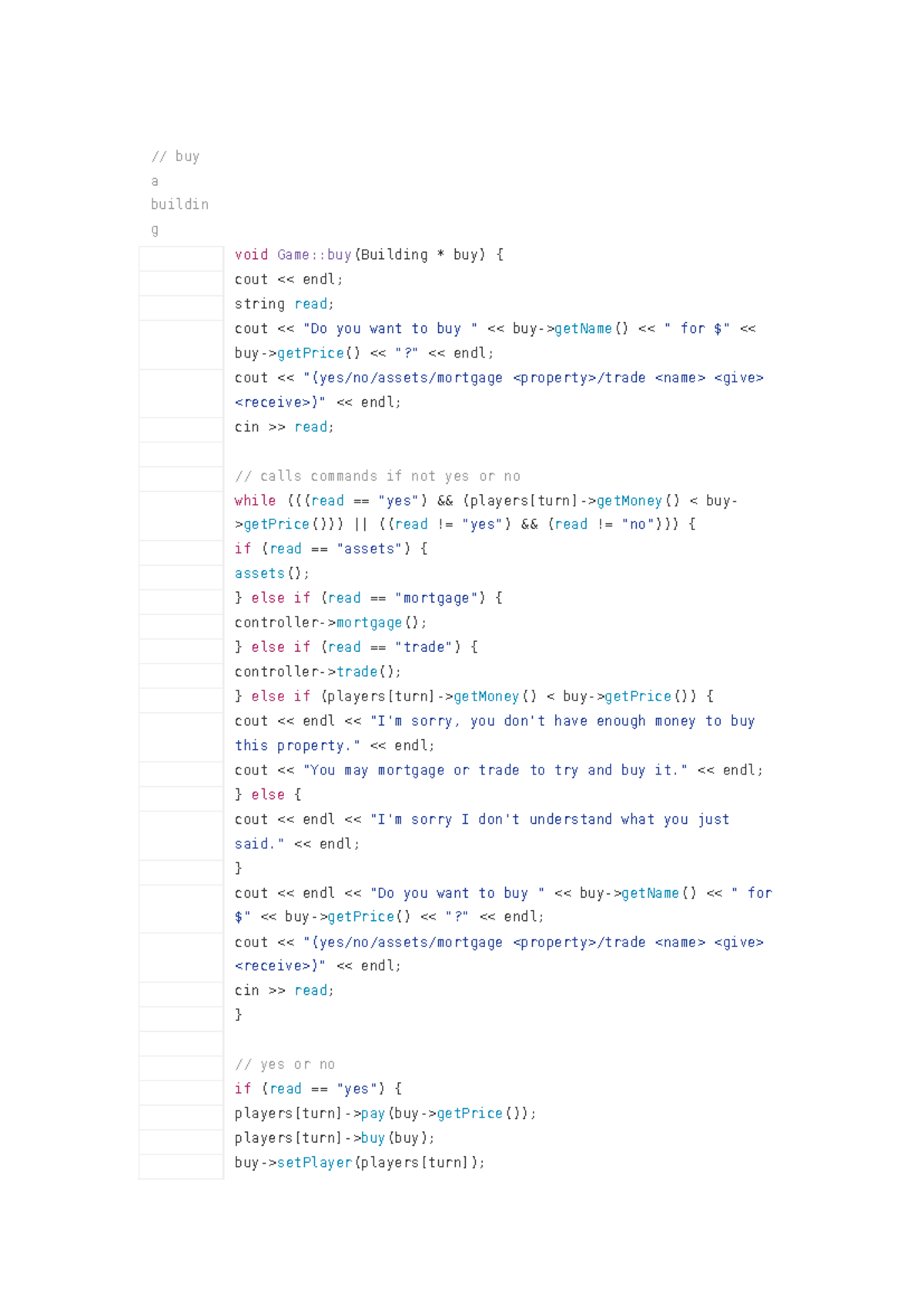 Buy a building - assignment answer - // buy a buildin g void Game::buy ...
