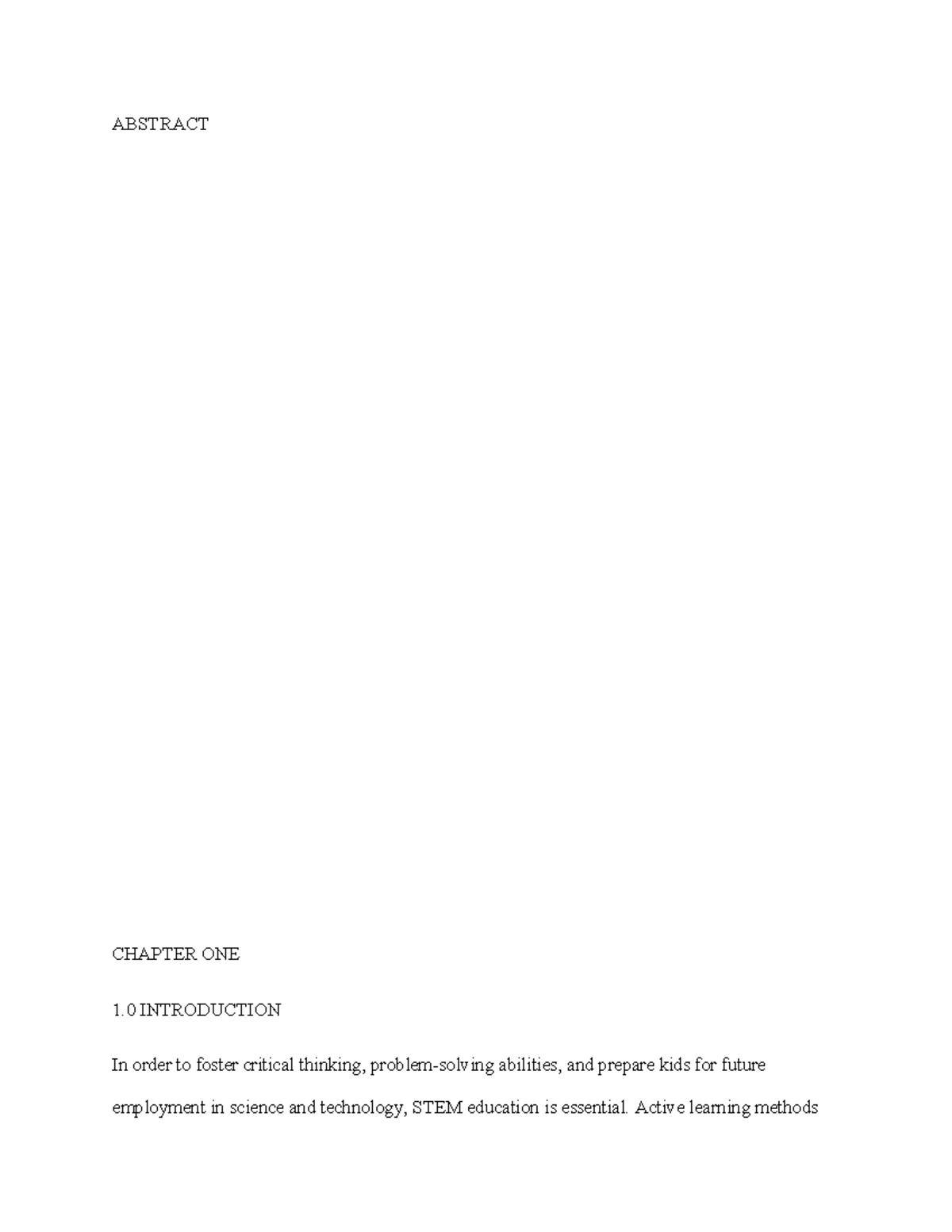 Abstract daniel - ABSTRACT CHAPTER ONE 1 INTRODUCTION In order to ...