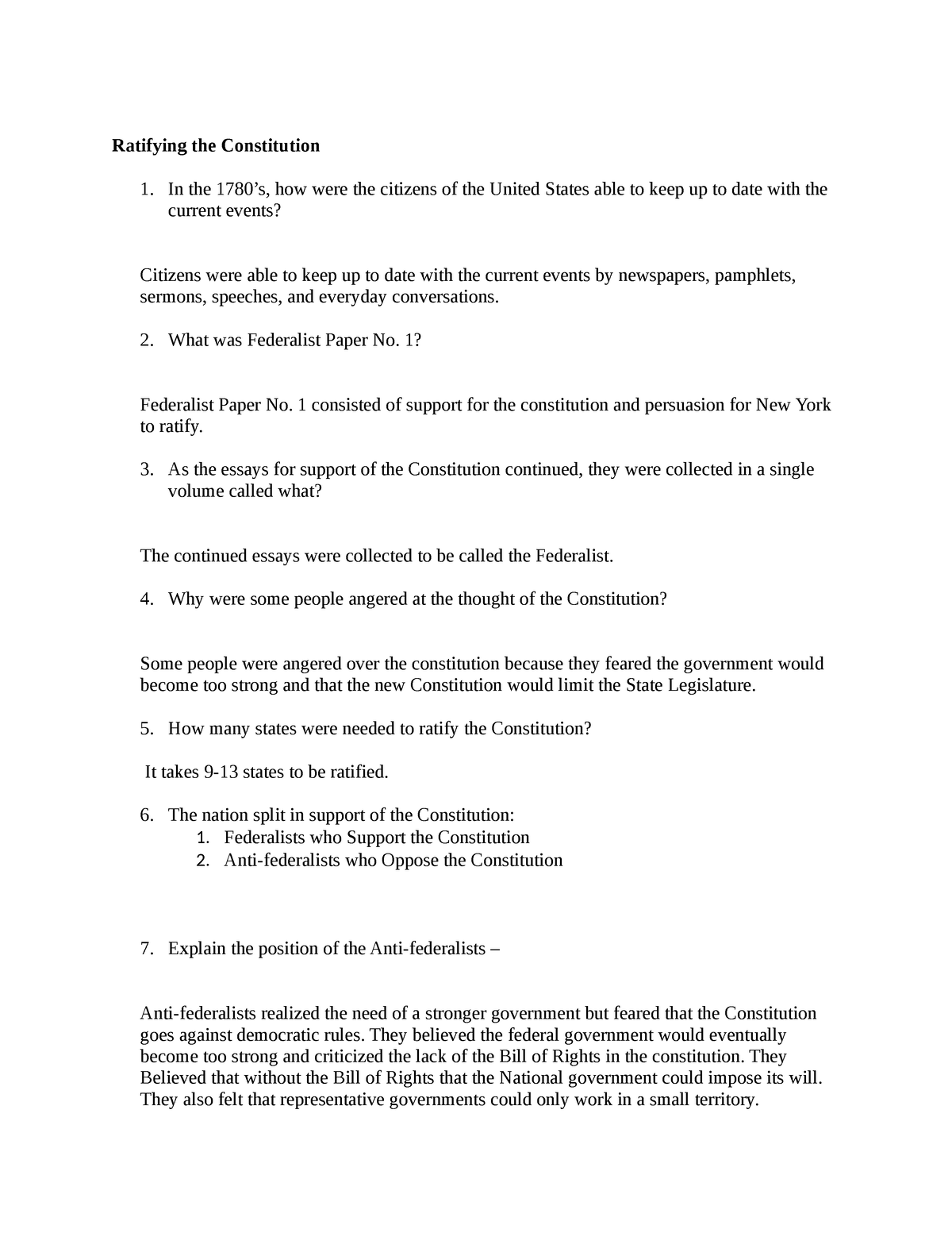 Ratifying the Constitution - What was Federalist Paper No. 22 Within Ratifying The Constitution Worksheet Answers