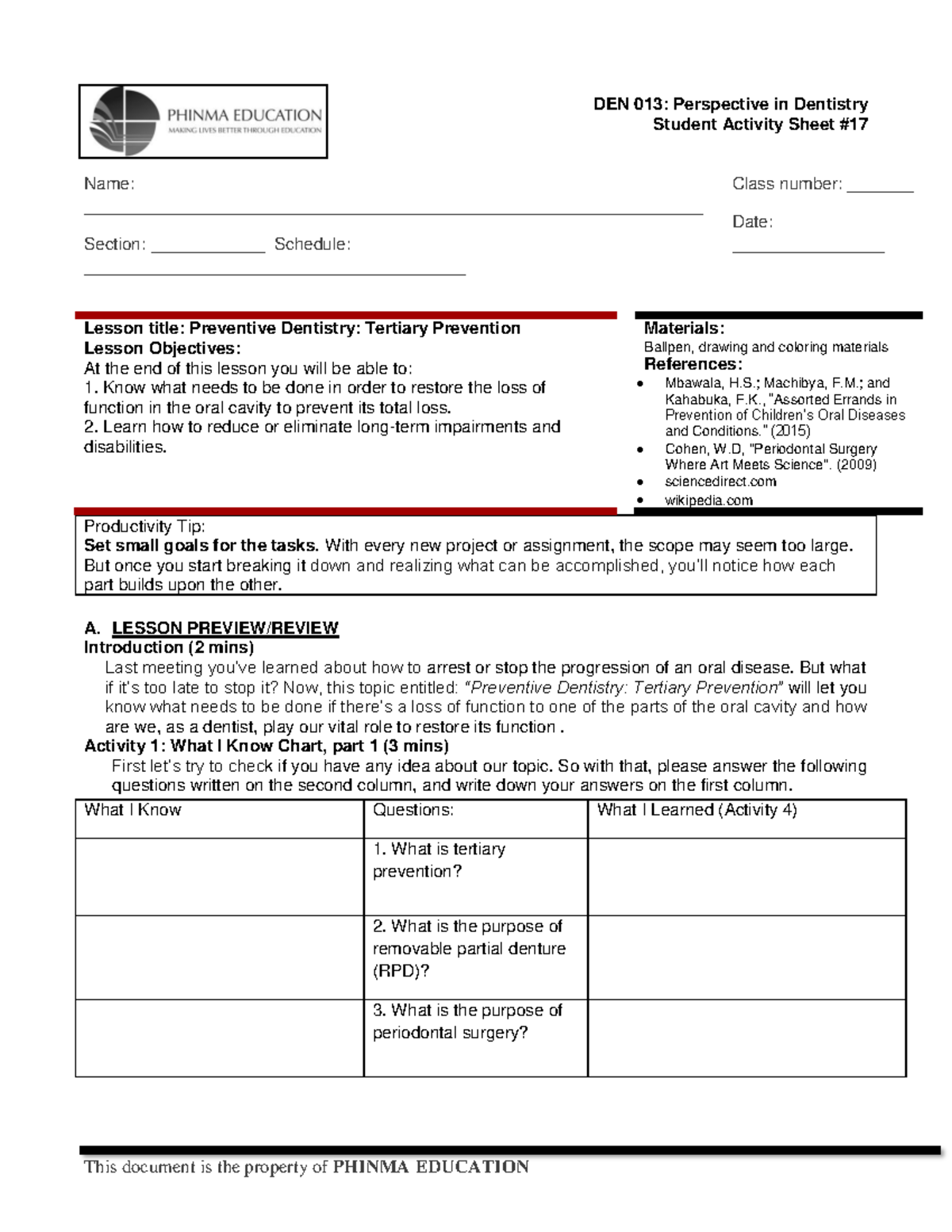 SASModule17DEN013Preventive DentistryTertiary Prevention