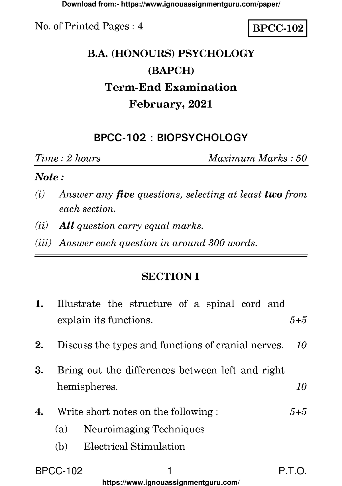 BPCC 102 DEC 2020 paper ignouassignmentguru BPCC102 1 P.T. BPCC B