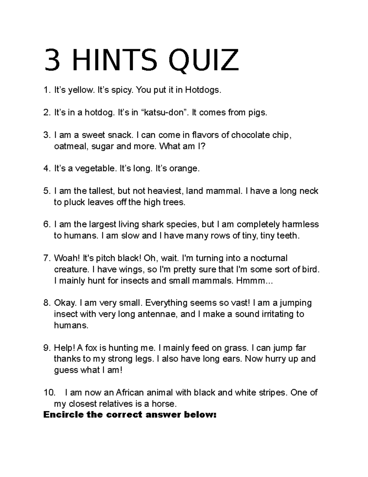 What food or animal am I? (3 HINTS PER QUESTION) - 3 HINTS QUIZ It’s ...